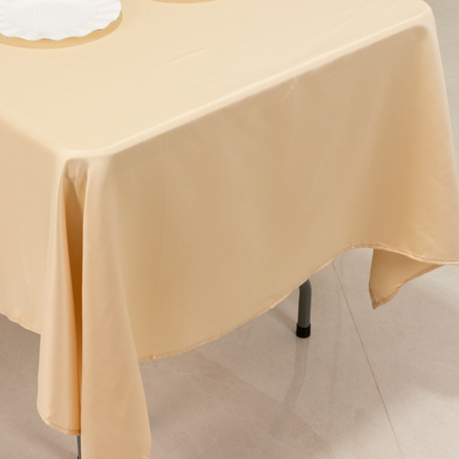 Beige Lamour Satin Rectangle Tablecloth - Durable & Silky Soft, Ideal for Events