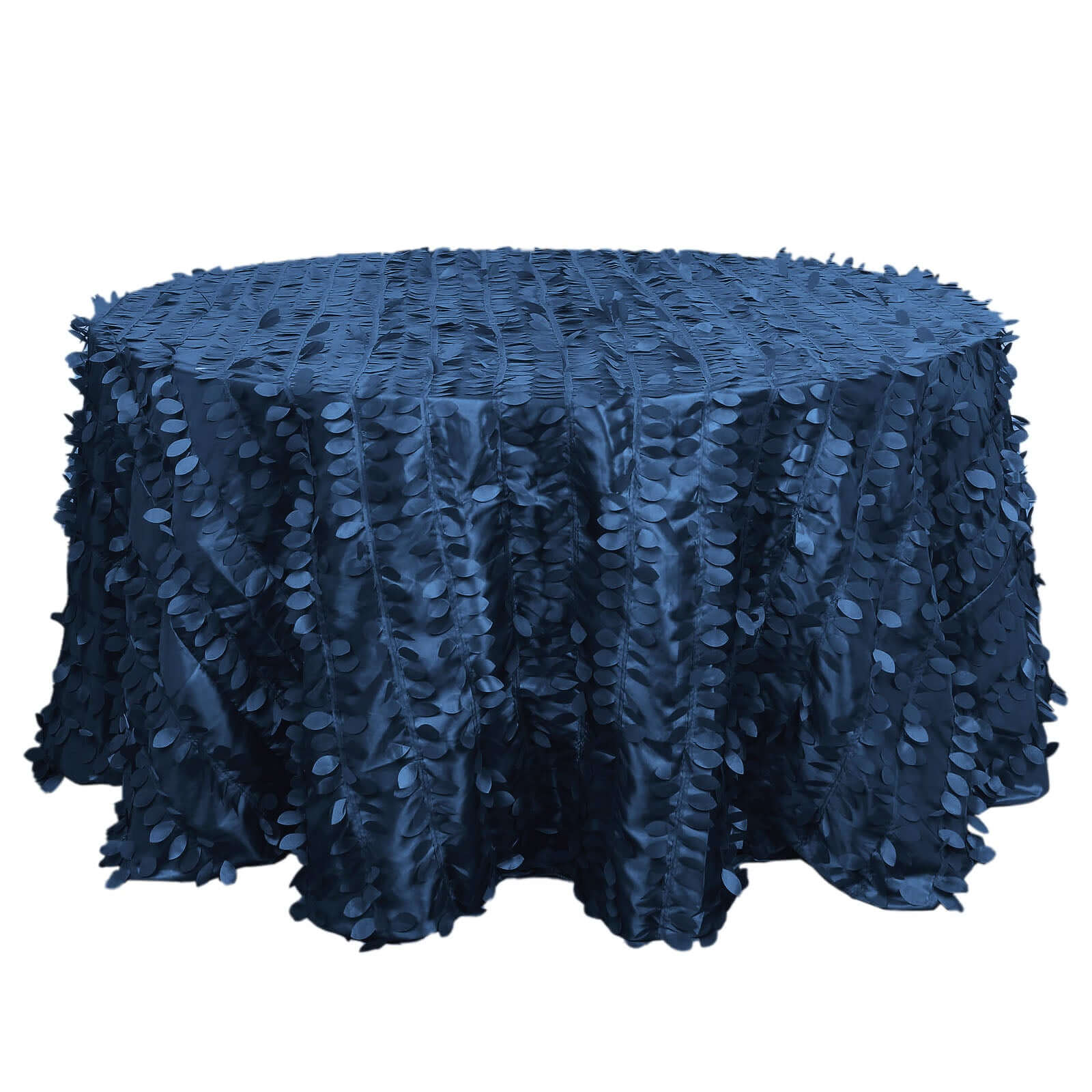 Hot Sale! Navy Blue Taffeta 132-Inch Round Tablecloth with 3D Leaf Petal Design