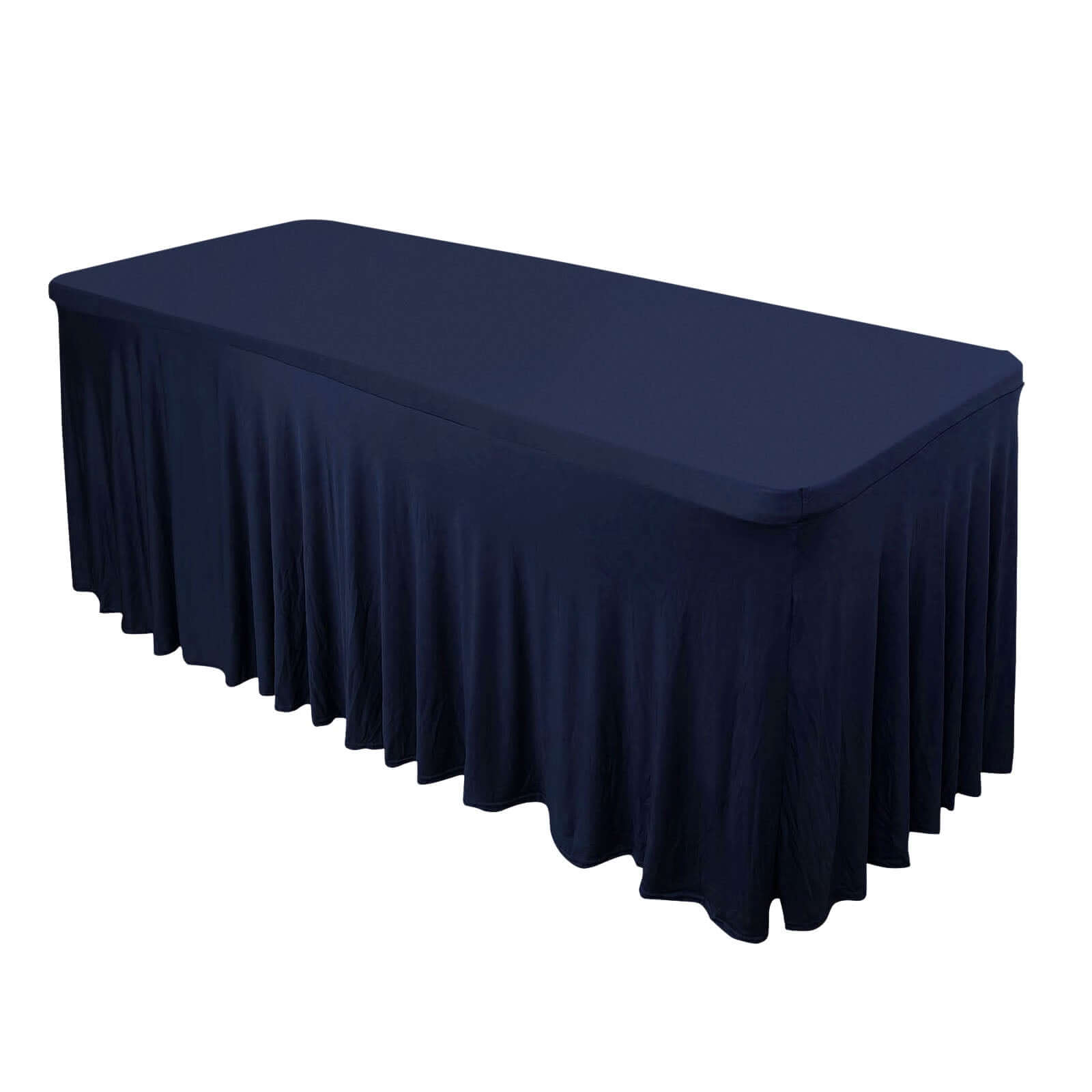 Hot Deal! Navy Blue Spandex Table Skirt with Wavy Effect for 6ft Tables