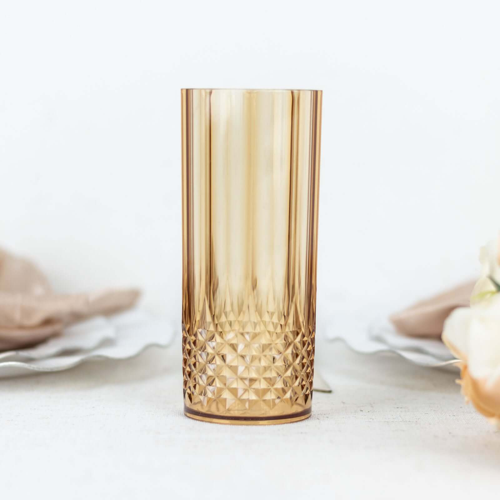 14oz Shatterproof 6-Pack Amber Gold Plastic Cocktail Tumblers with Crystal Cut Style