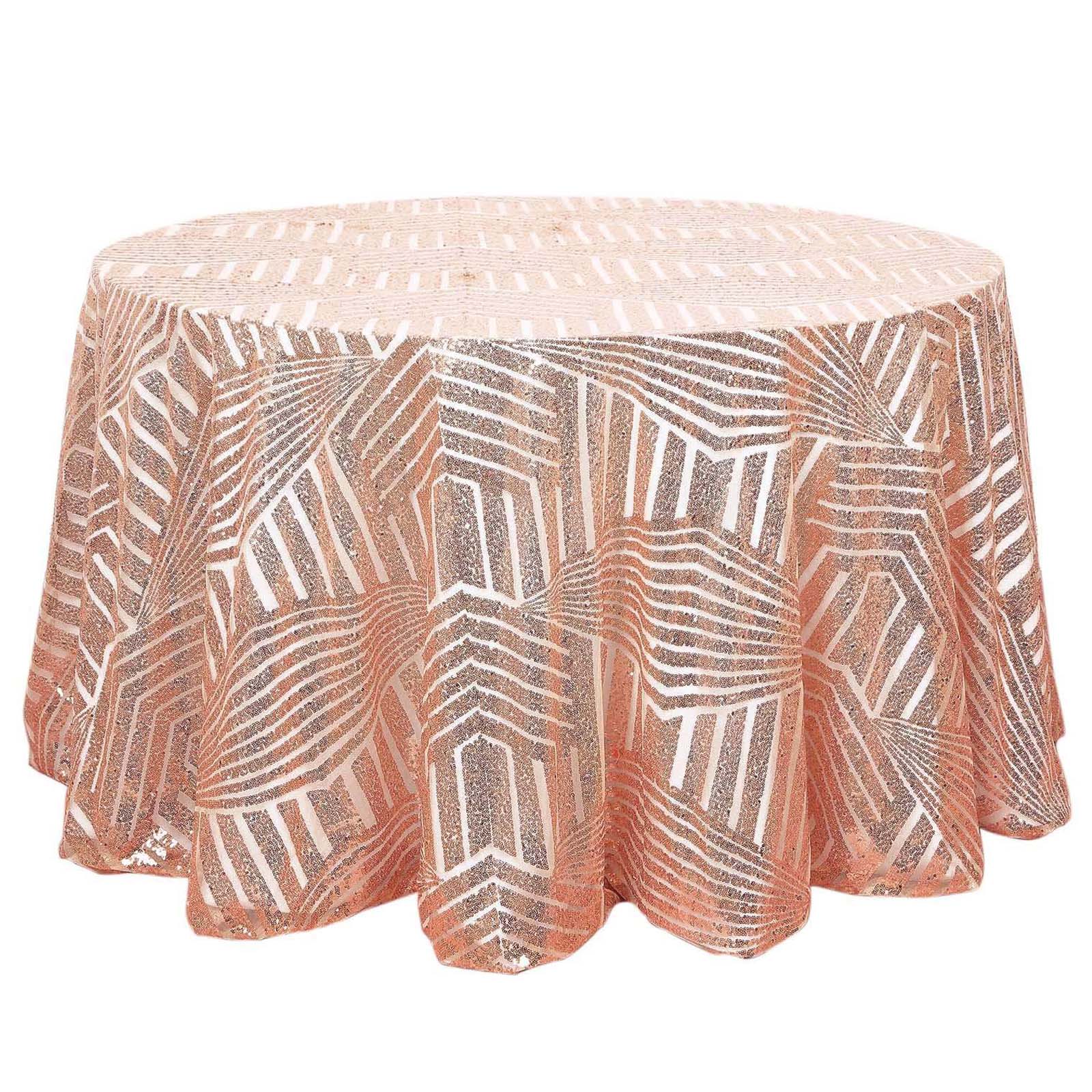 120-inch Rose Gold Seamless Sequin Round Tablecloth with Diamond Glitz