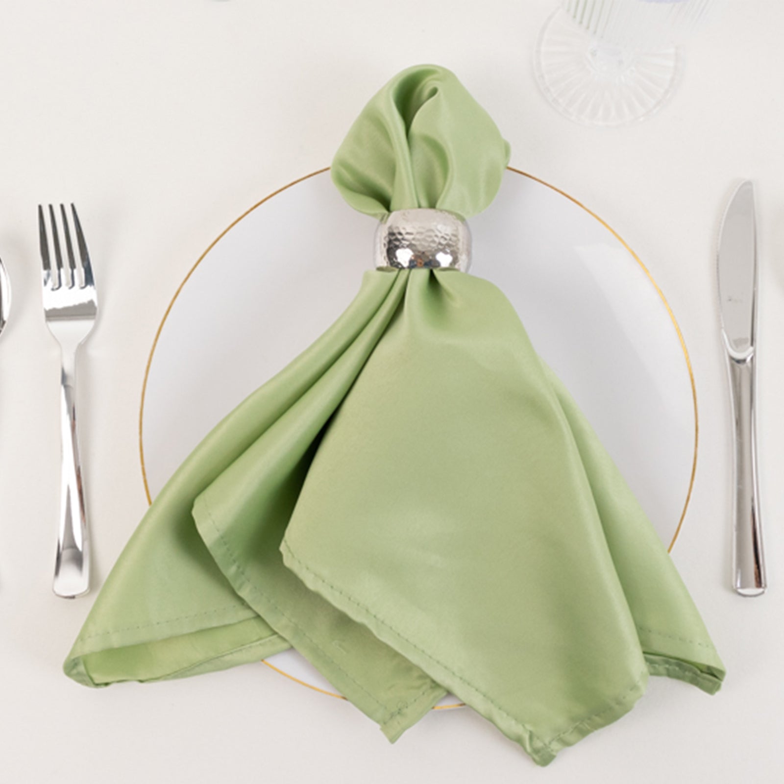 Hot Deal! 5-Pack of Lamour Satin 20x20 Sage Green Dinner Napkins with Soft Matte Finish