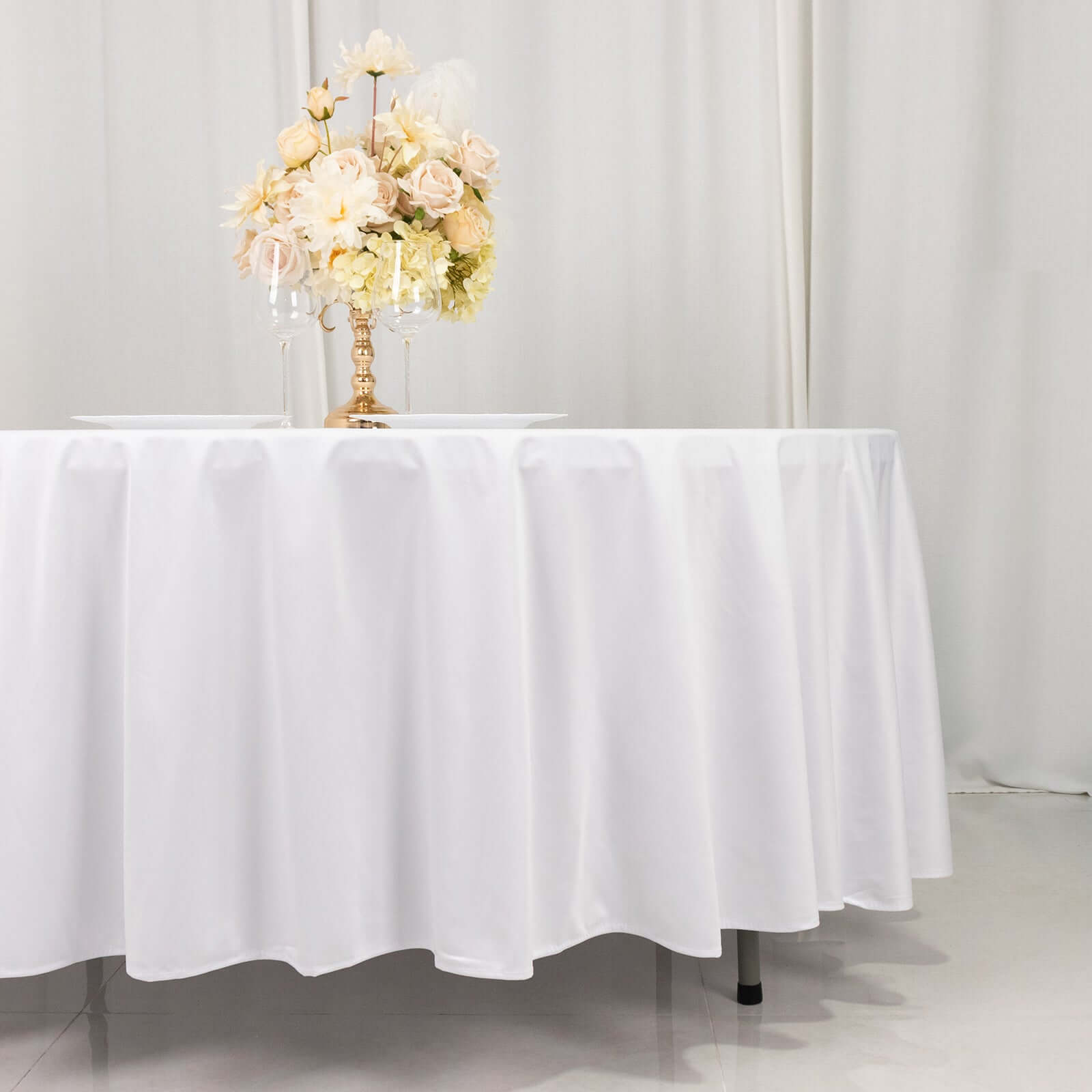 Premium Wrinkle-Free & Stain-Resistant White Scuba Round 108 Tablecloth for Elegant Events