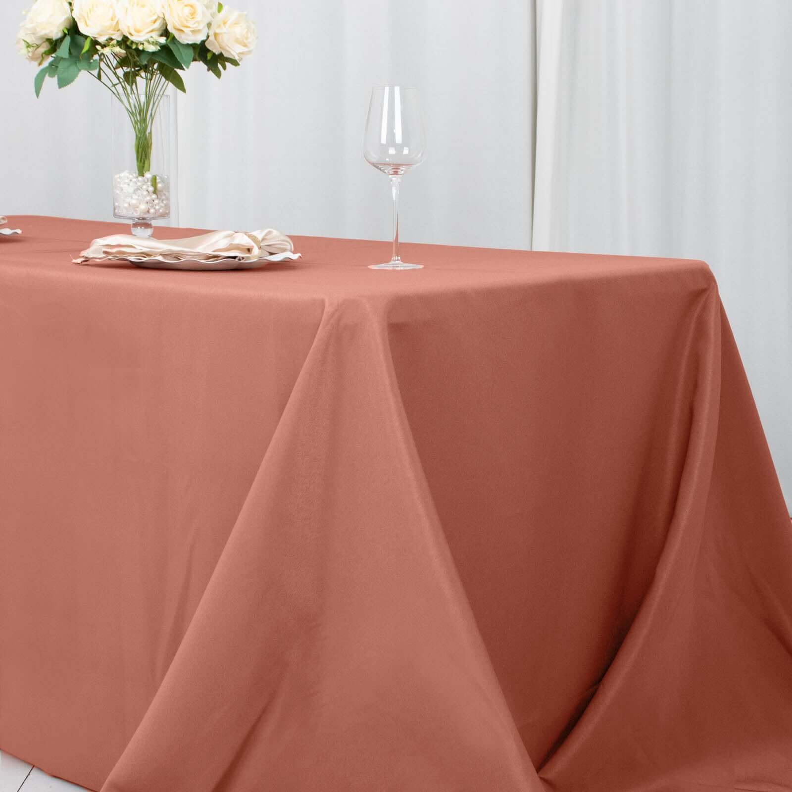 Hot Deal! 90x132 Premium Seamless 220GSM Stain-Resistant Terracotta (Rust) Polyester Tablecloth