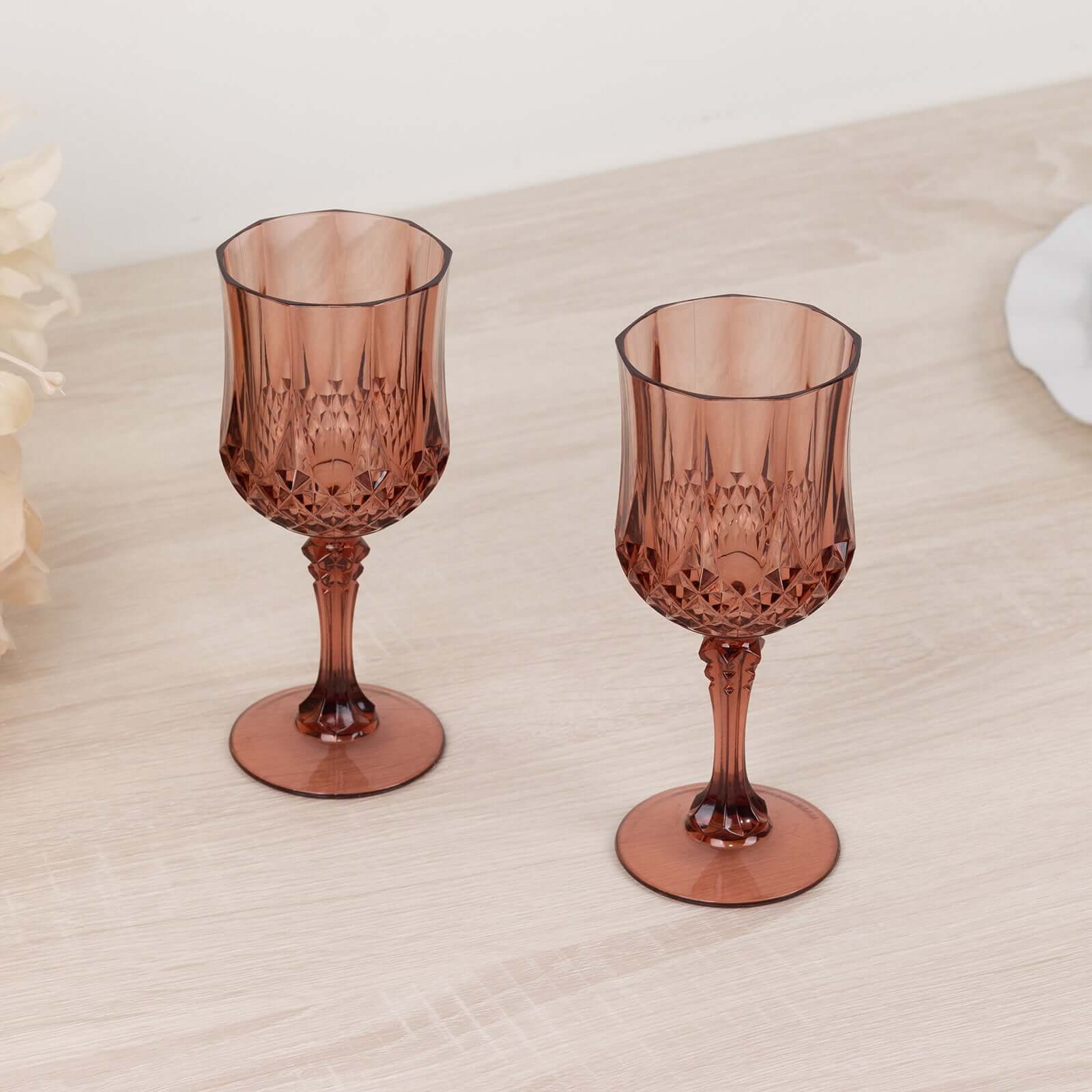 Hot Deal! 6-Pack 8oz Shatterproof Dusty Rose Plastic Cocktail Goblets with Crystal Cut