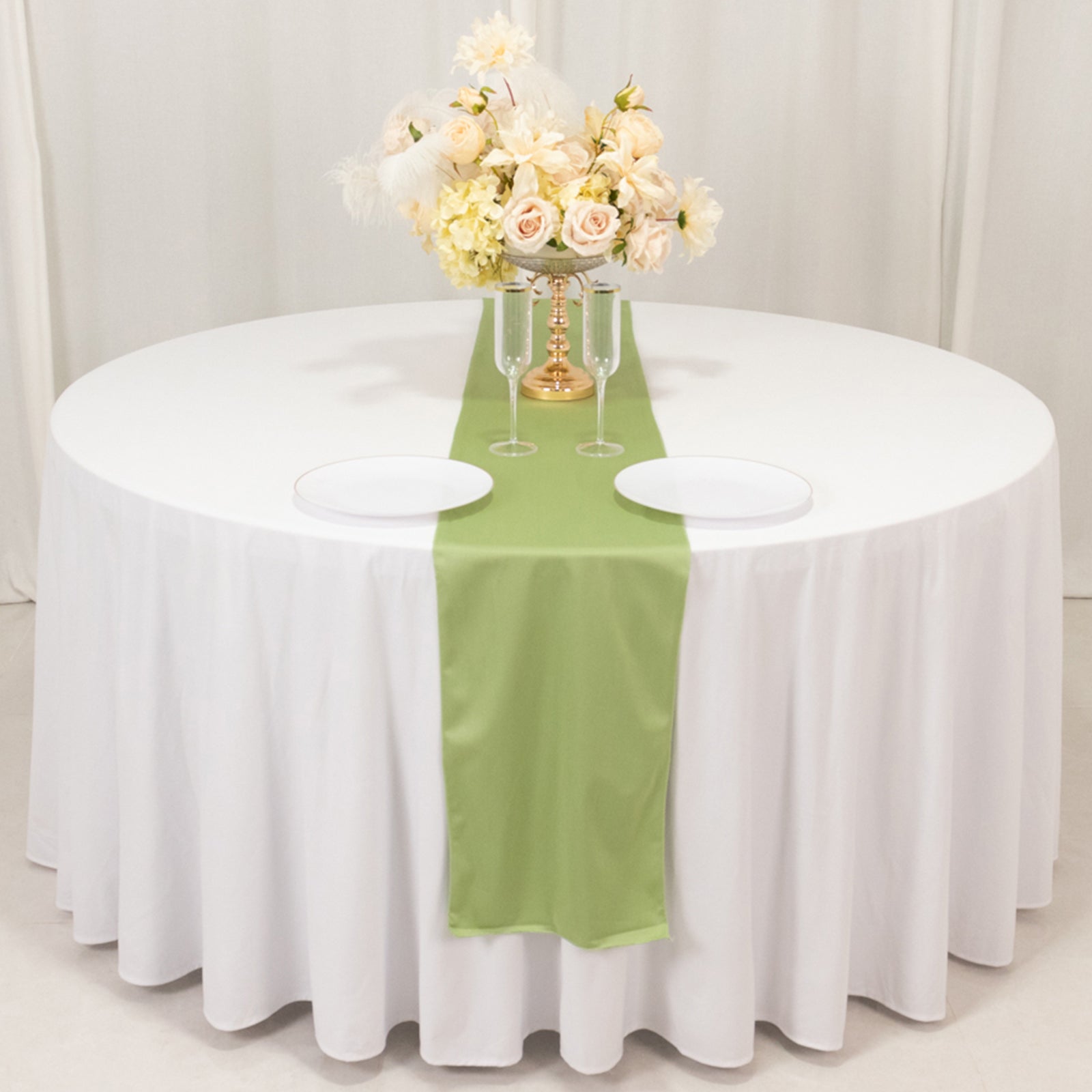 Premium Wrinkle-Free Sage Green Scuba Polyester Table Runner (12x108 Inches) for Events