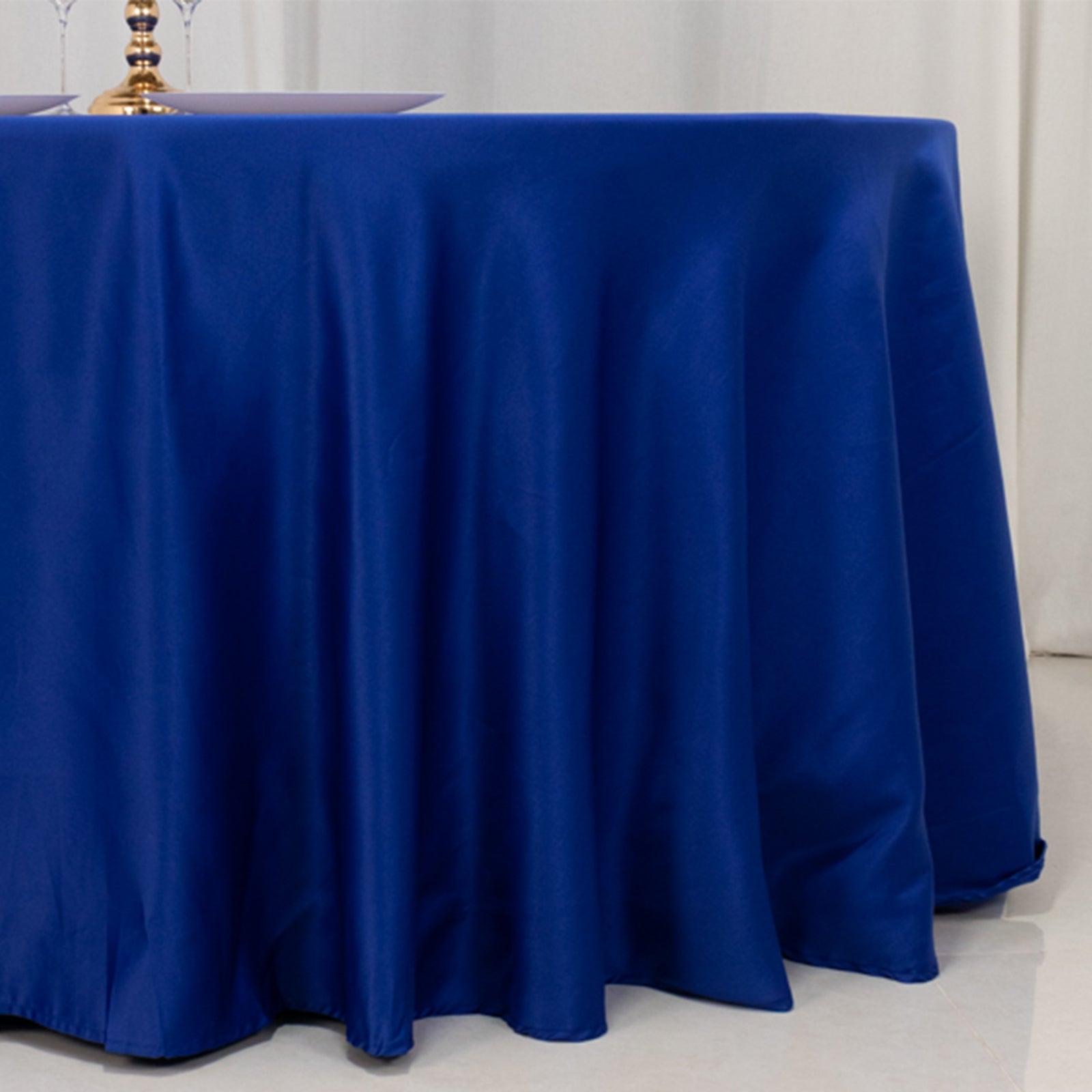 Royal Blue Lamour Satin Seamless 120-Inch Round Tablecloth with Soft Sheen