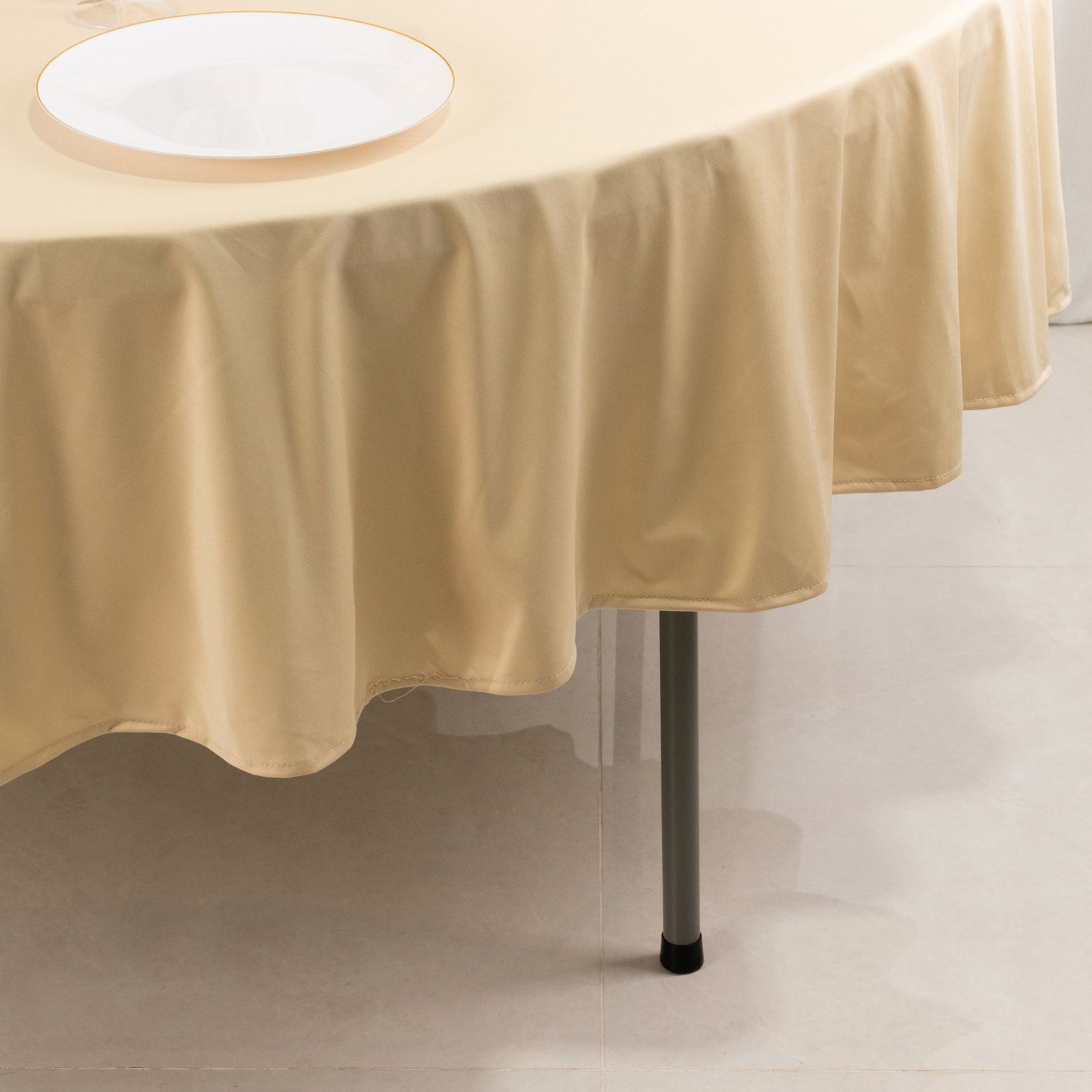 Hot Sale! Premium Beige 90' Round Scuba Polyester Wrinkle & Stain Free Tablecloth