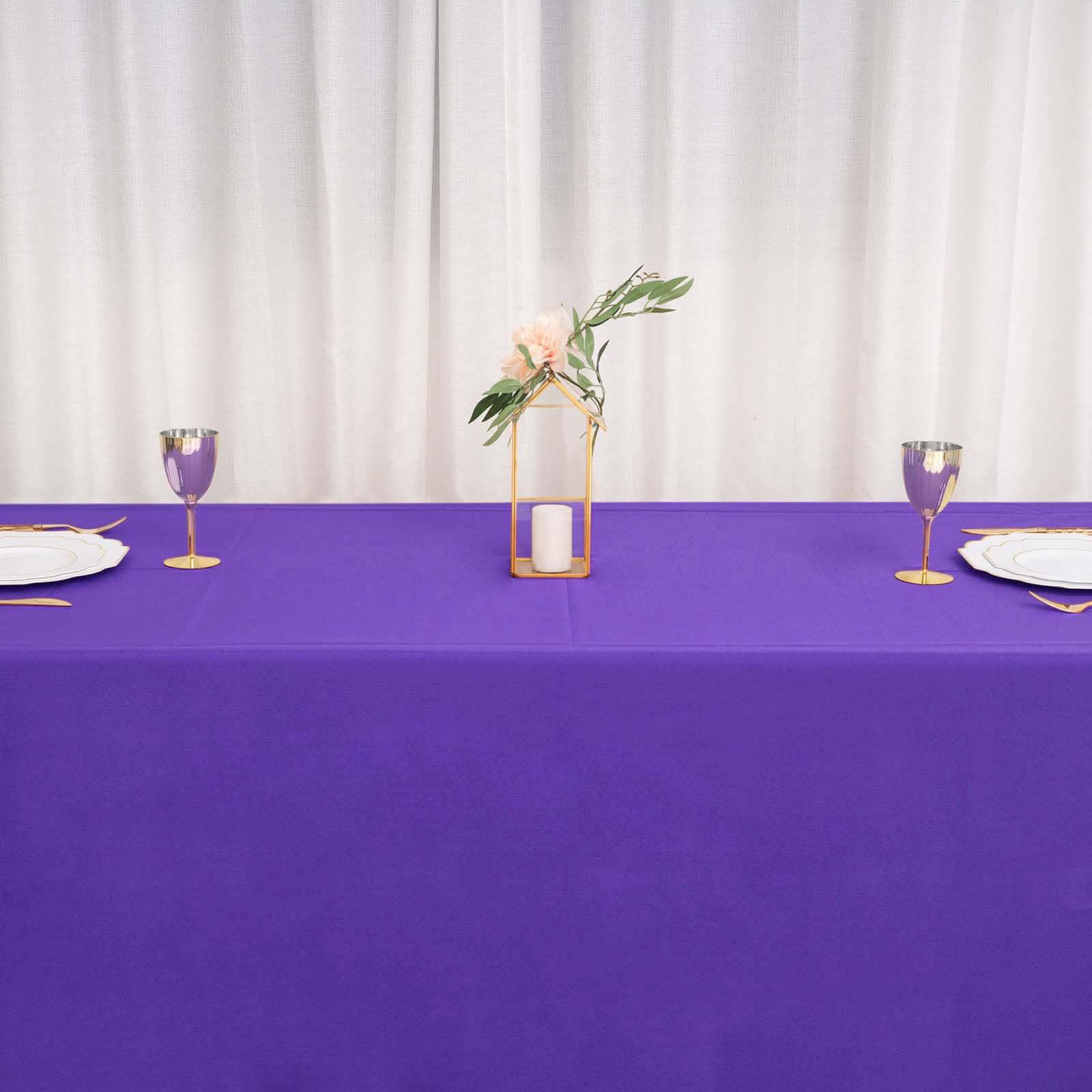 Purple 90x132 Polyester Seamless Wrinkle-Resistant Rectangle Tablecloth - Great Deal!