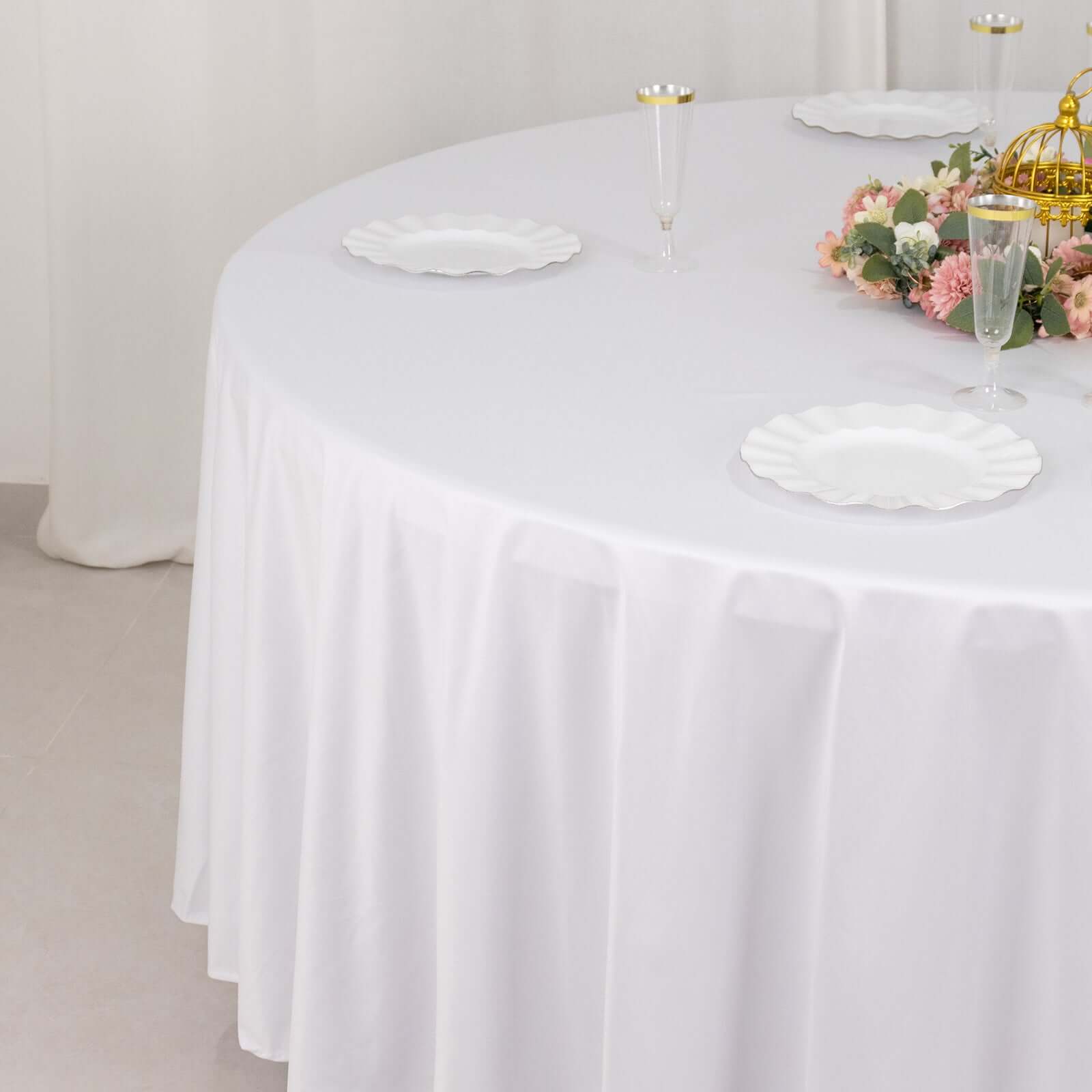Premium Wrinkle-Free & Stain-Resistant White Scuba Round 108 Tablecloth for Elegant Events