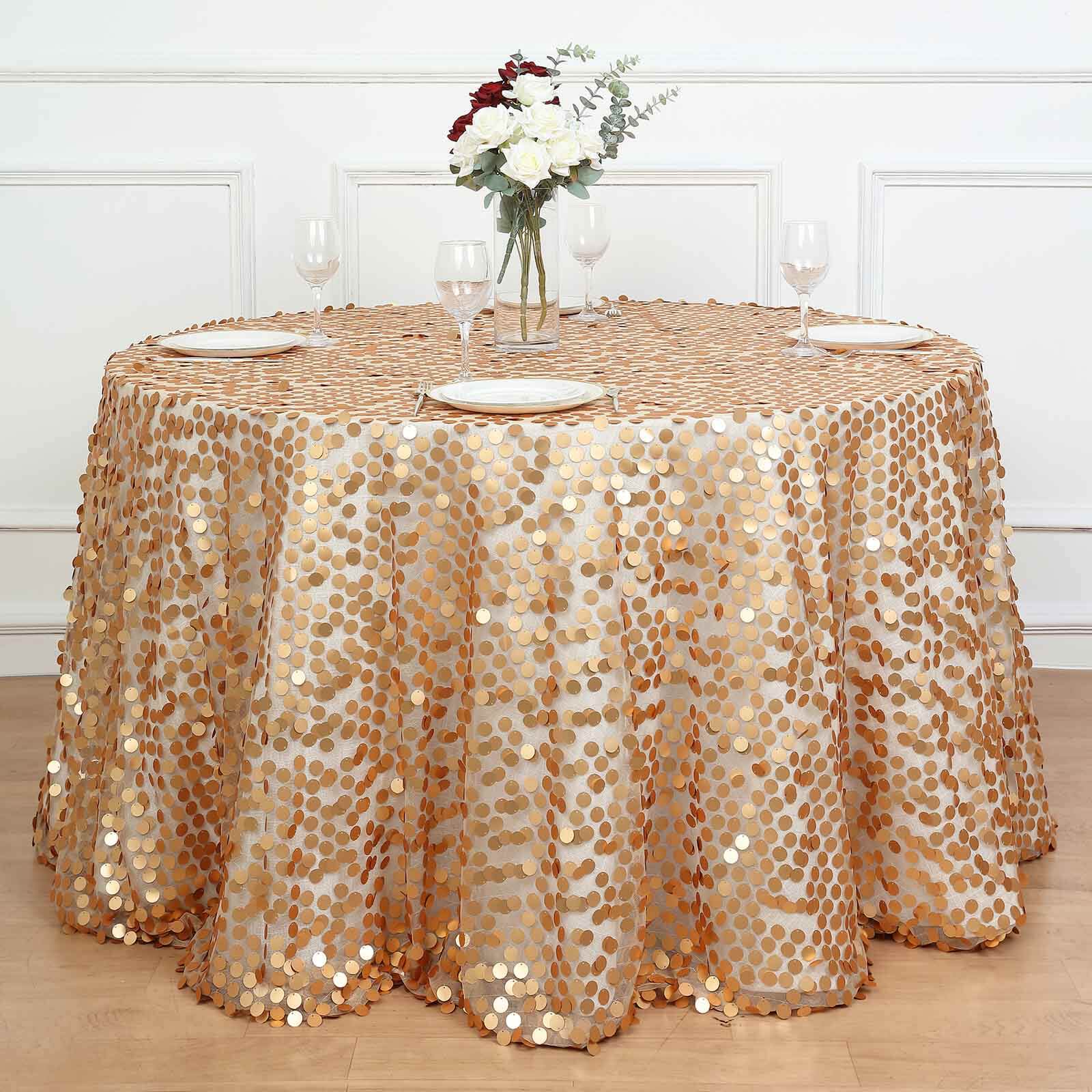 Hot Sale! 120-Inch Seamless Matte Champagne Sequin Round Tablecloth for Events