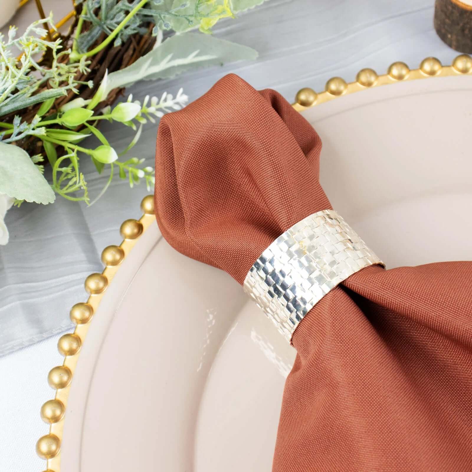 5-Piece Set of Wrinkle-Resistant & Durable 20x20 Terracotta (Rust) Premium Polyester Dinner Napkins