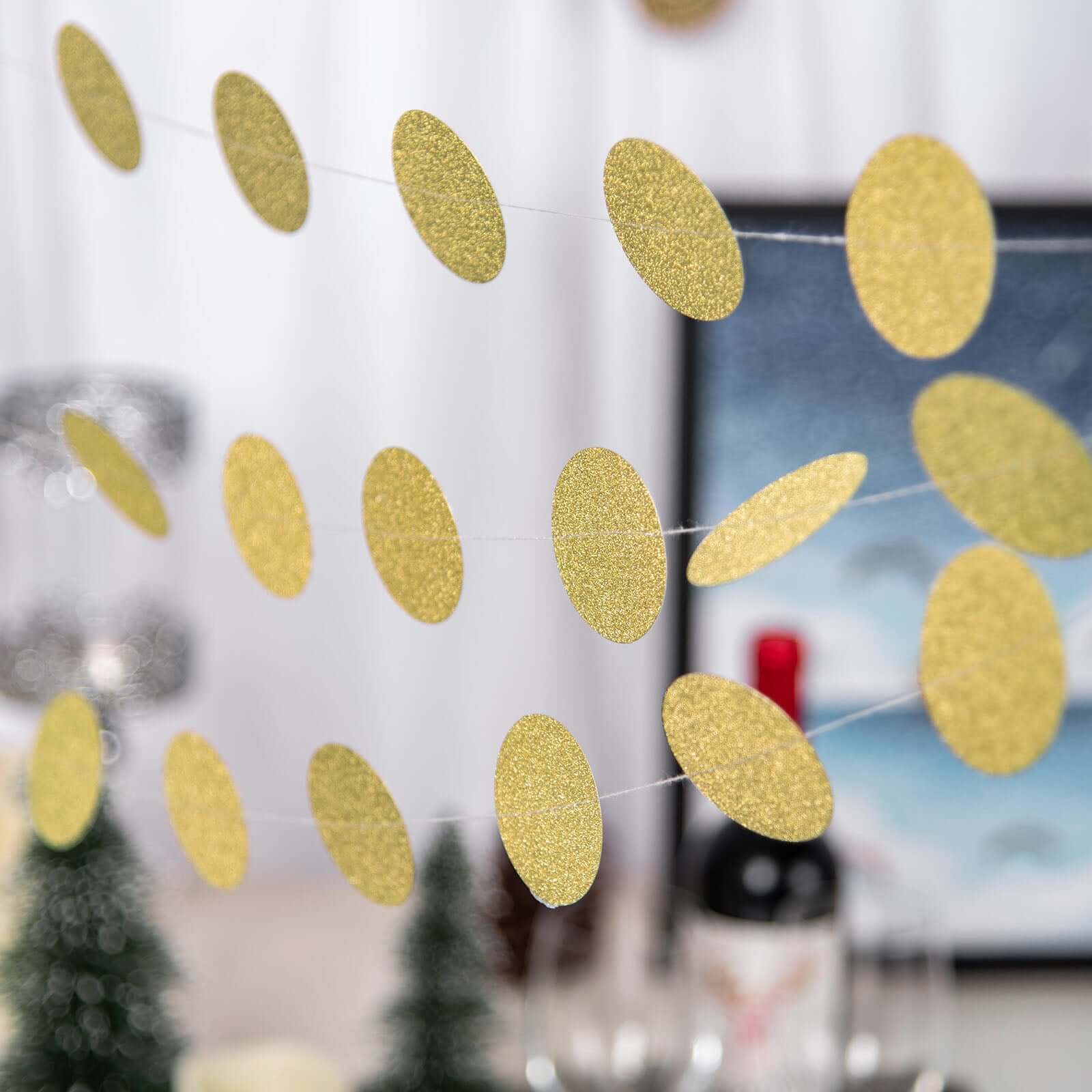 Hot Sale! 3-Piece Set of 7.5ft Gold Glitter Circle Dot Party Paper Garland Banners for Hanging Backdrops
