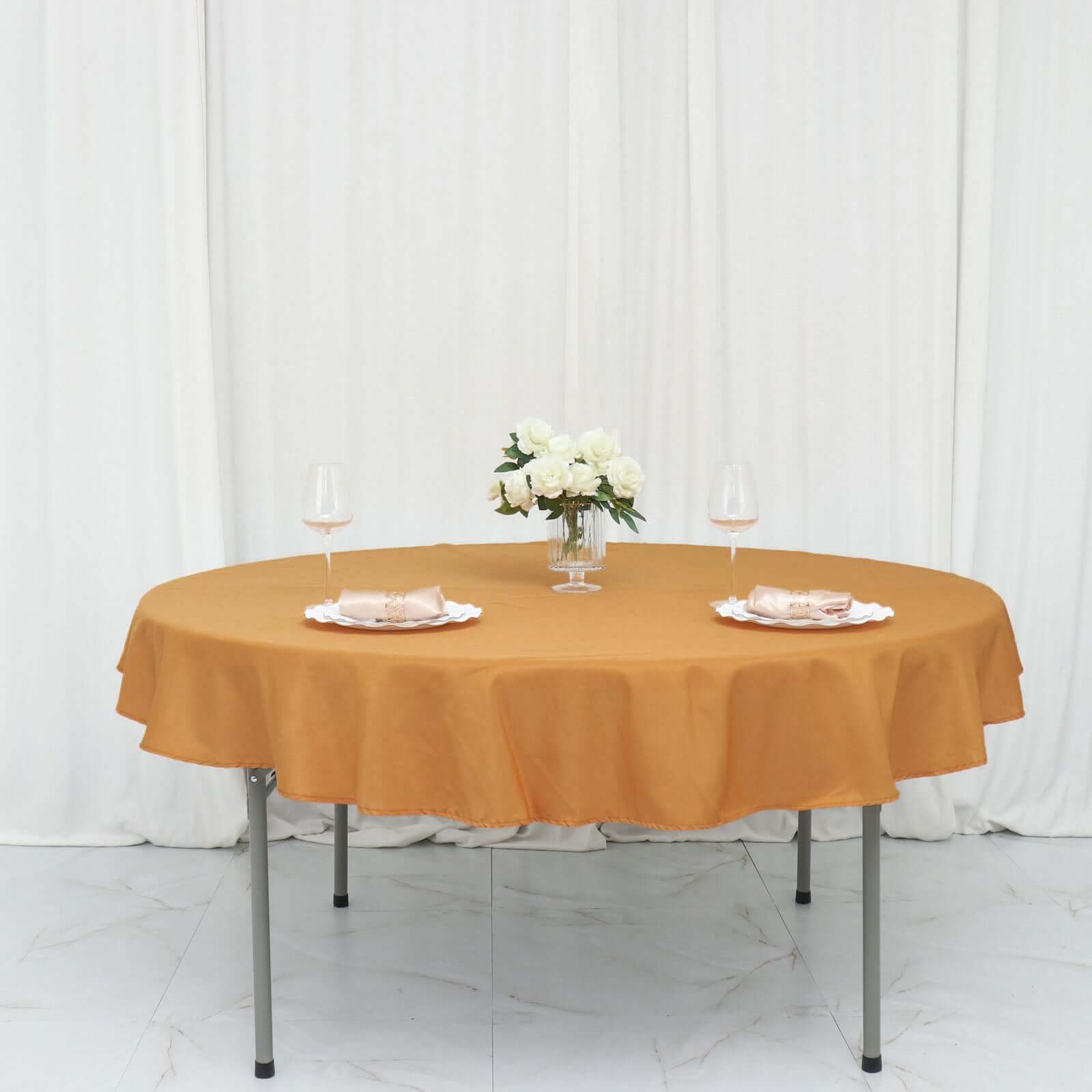 Gold 70-Inch Polyester Round Tablecloth - Durable, Wrinkle-Resistant for Daily Use