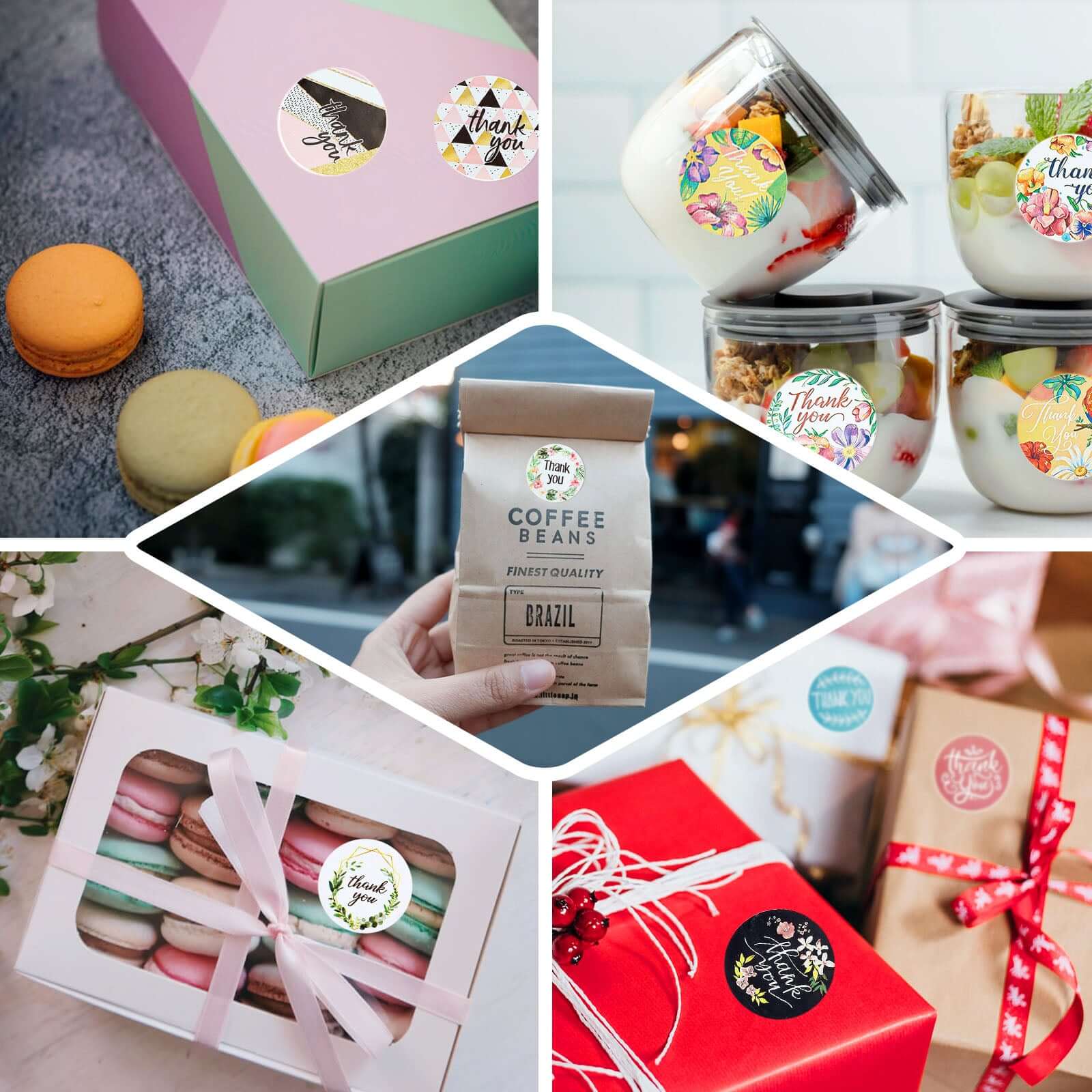 500Pcs 1.5" Round DIY Envelope Decor Stickers with 'Thank You' White Text and Natural Greenery