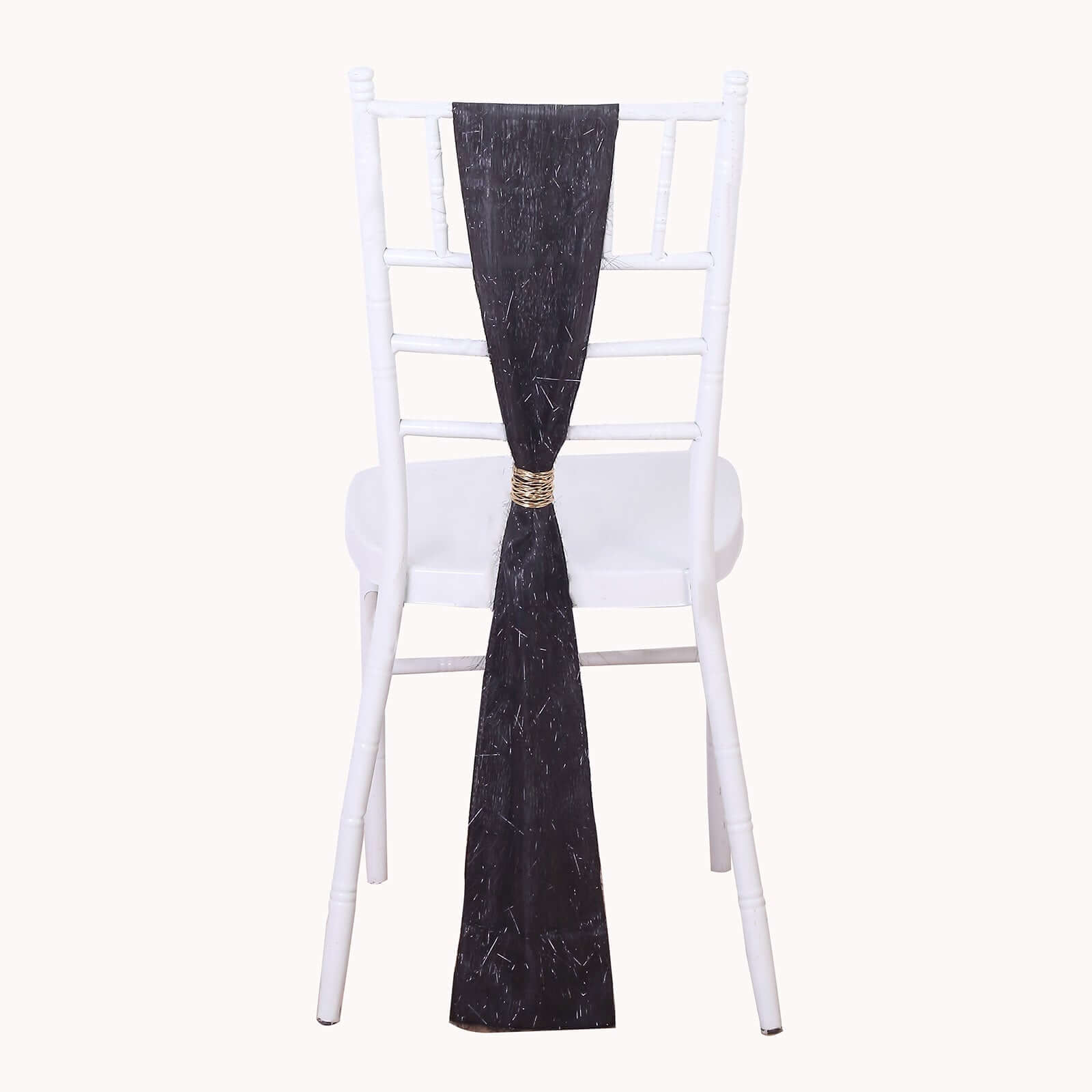 5-Piece Set of Black Metallic Tinsel Fringe Polyester Chair Sashes - Effortless Chair Bows, 6x108