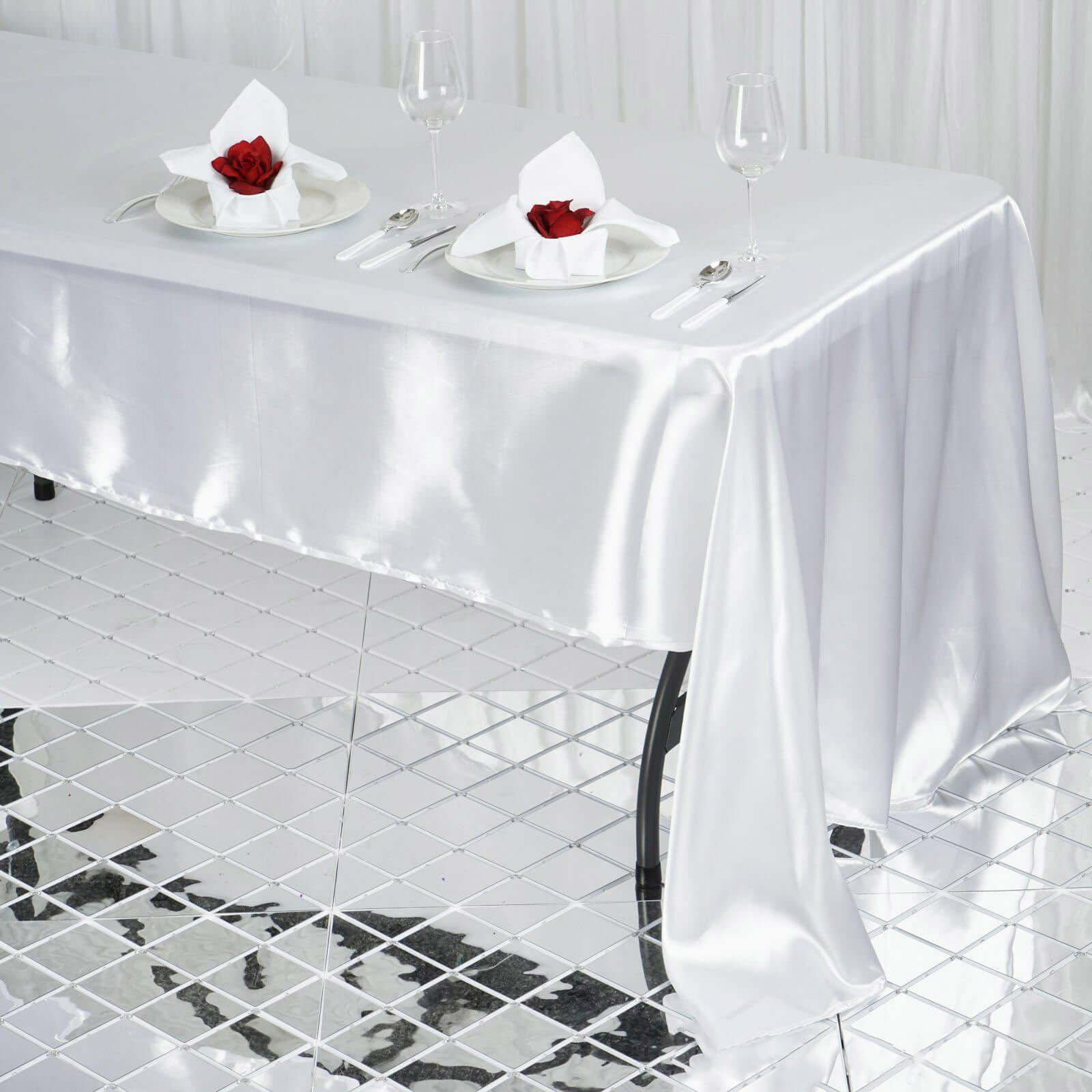 White Satin 60x126 Rectangular Tablecloth - Ideal for Weddings and Parties
