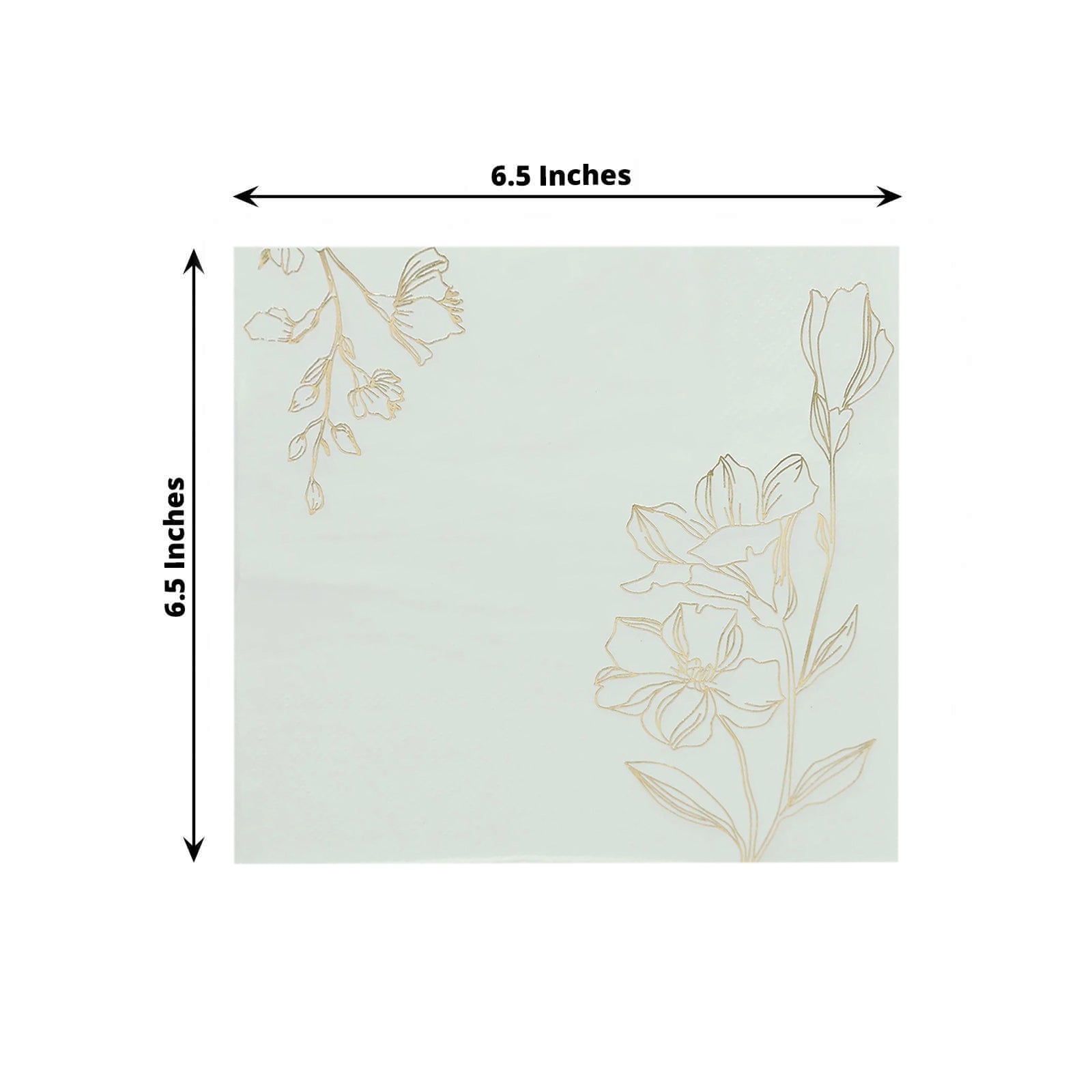50-Pack 2-Ply Absorbent White Paper Cocktail Napkins with Gold Lily Flower Prints