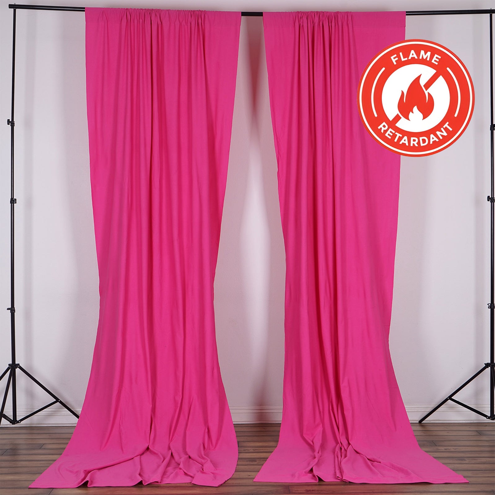 2-Pack Fuchsia 10ftx10ft Scuba Polyester Event Curtains - Durable, Flame Resistant & Wrinkle Free