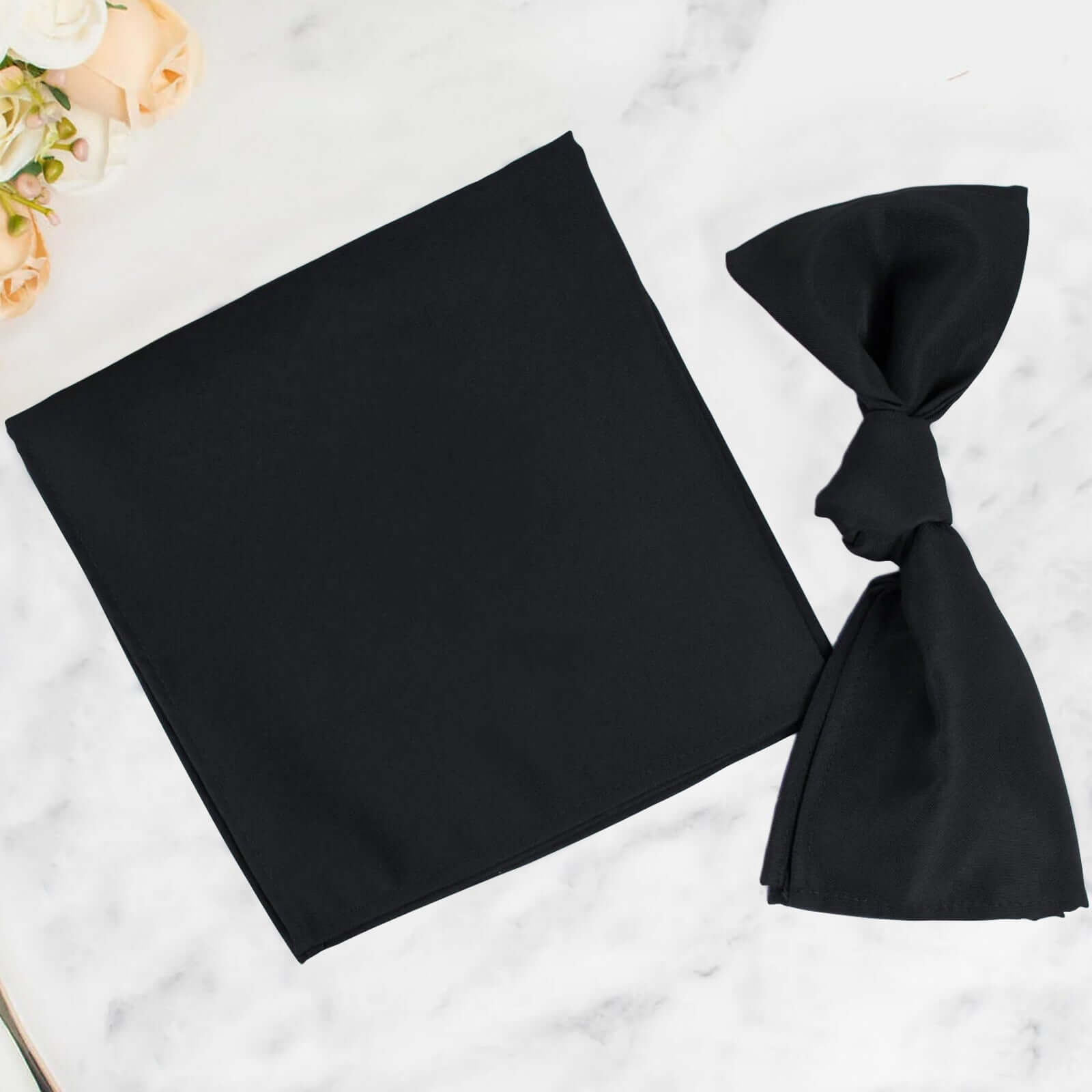 5-Piece Set of Premium Black 20x20 Polyester Dinner Napkins - Stain & Wrinkle Resistant