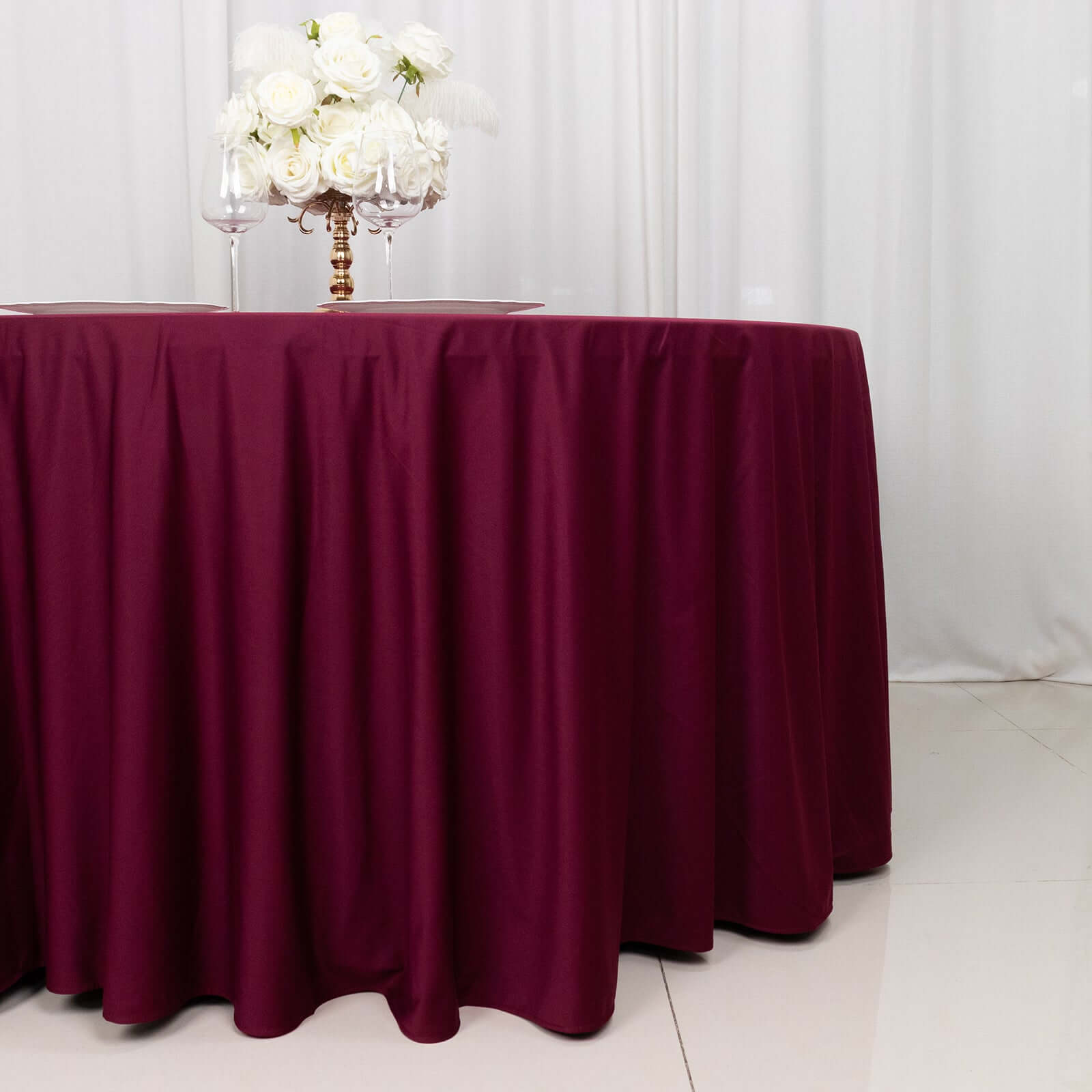 Premium Seamless Burgundy 120' Round Scuba Tablecloth - Wrinkle & Stain Resistant