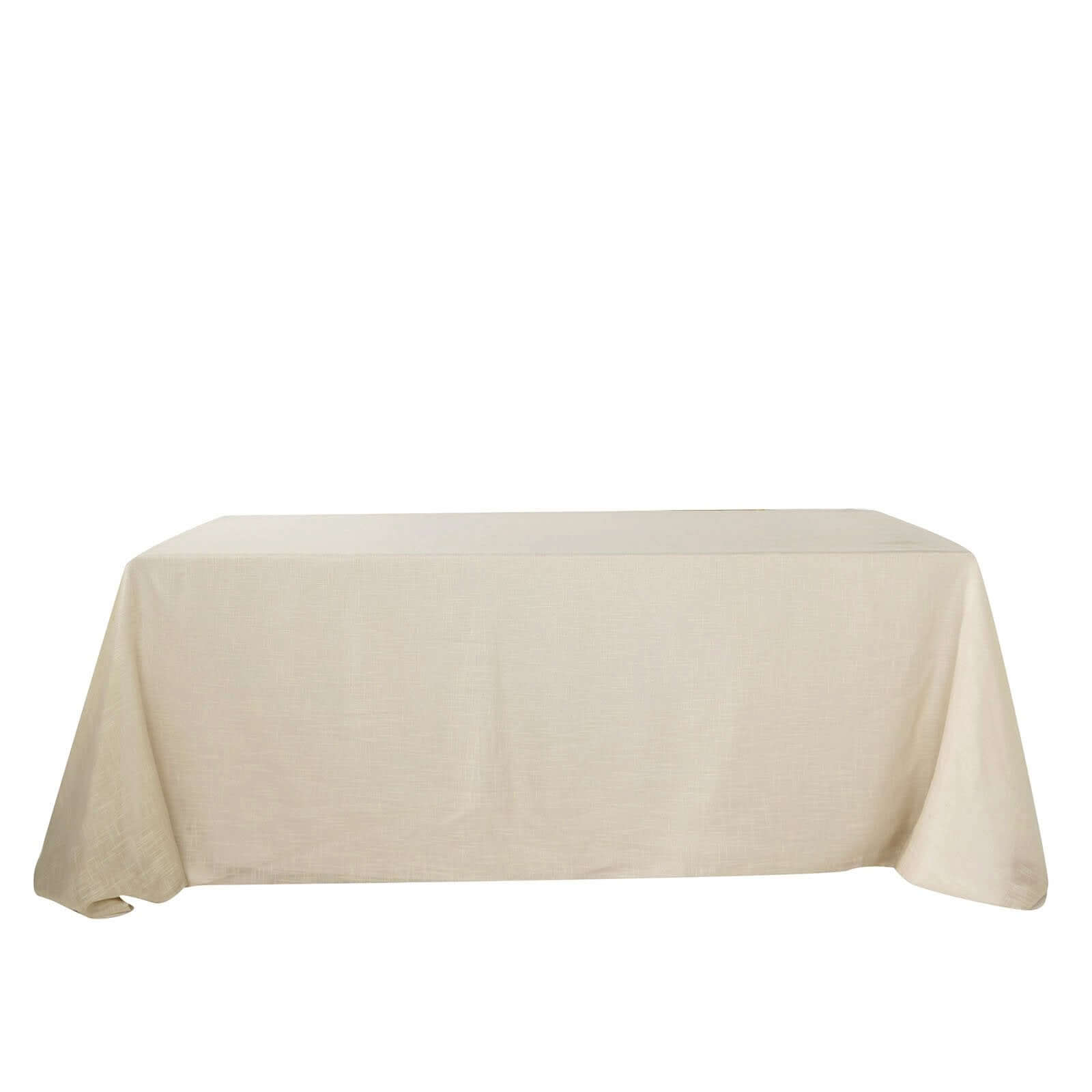 Beige Faux Linen Rectangular Tablecloth - Wrinkle-Resistant, Slubby Texture