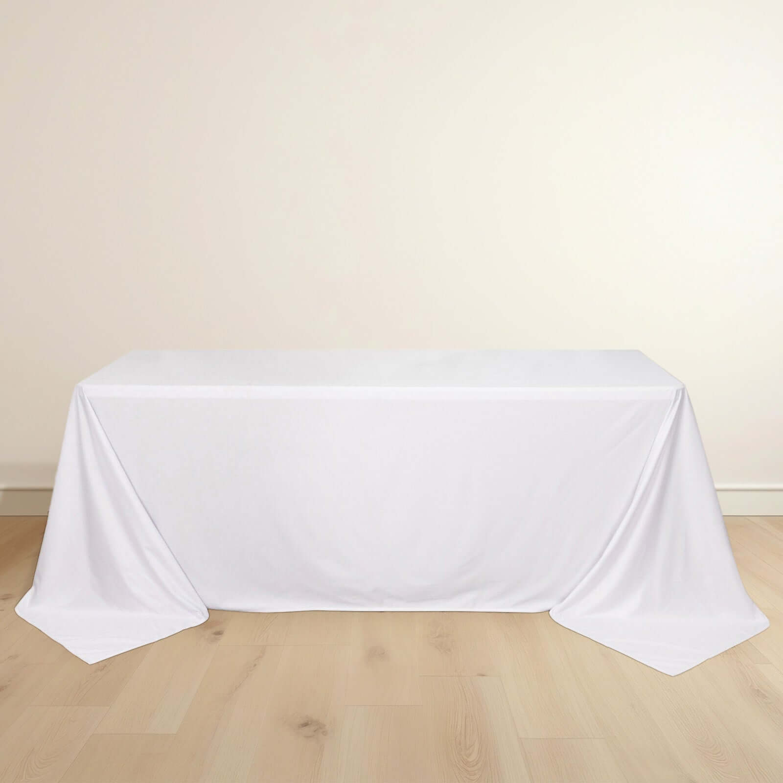 White Premium Seamless Scuba Polyester Tablecloth - 90x132, Wrinkle & Stain Free for Weddings & Parties