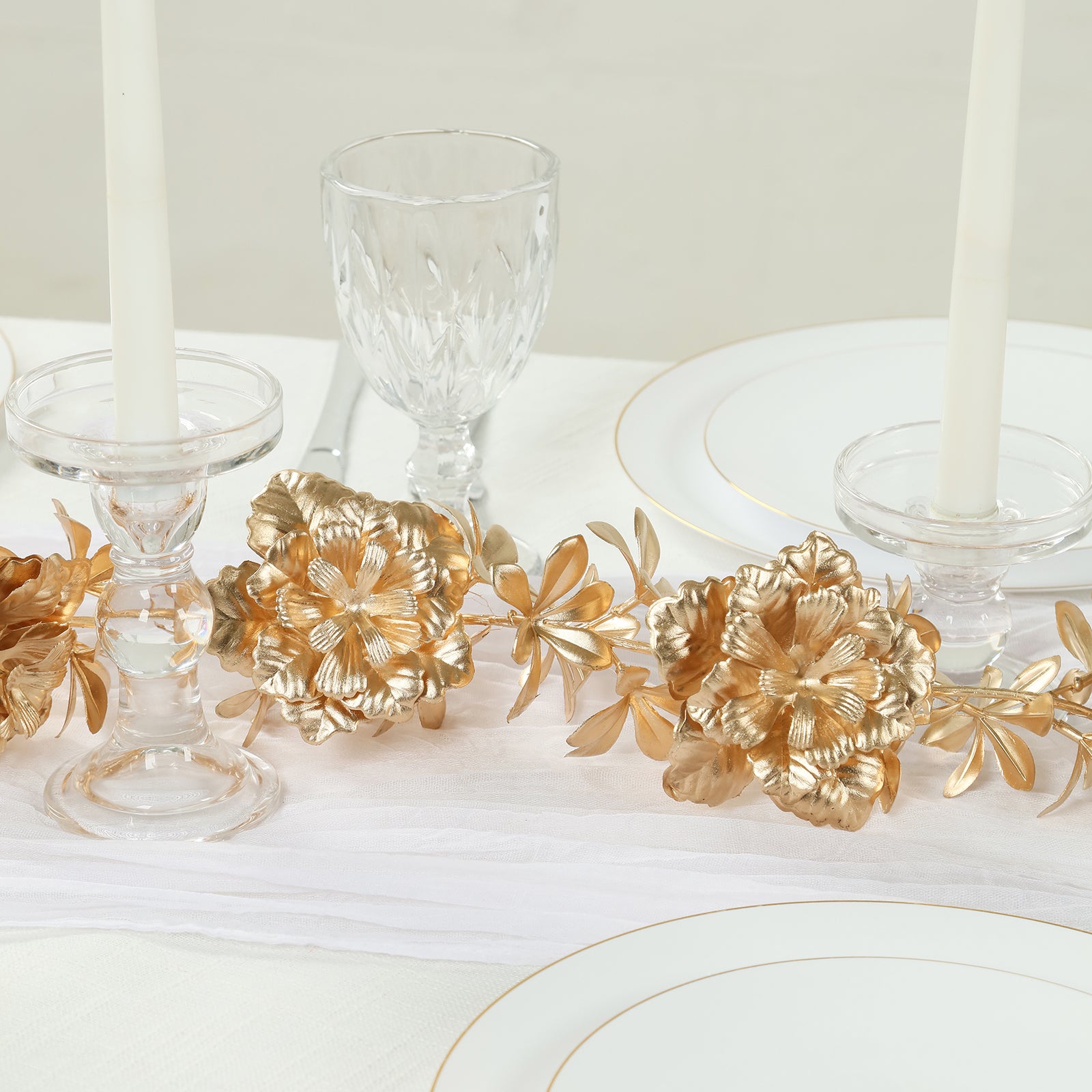 6.5ft Metallic Gold Artificial Magnolia & Jasmine Garland - Perfect for Table, Arch & Backdrop Decor