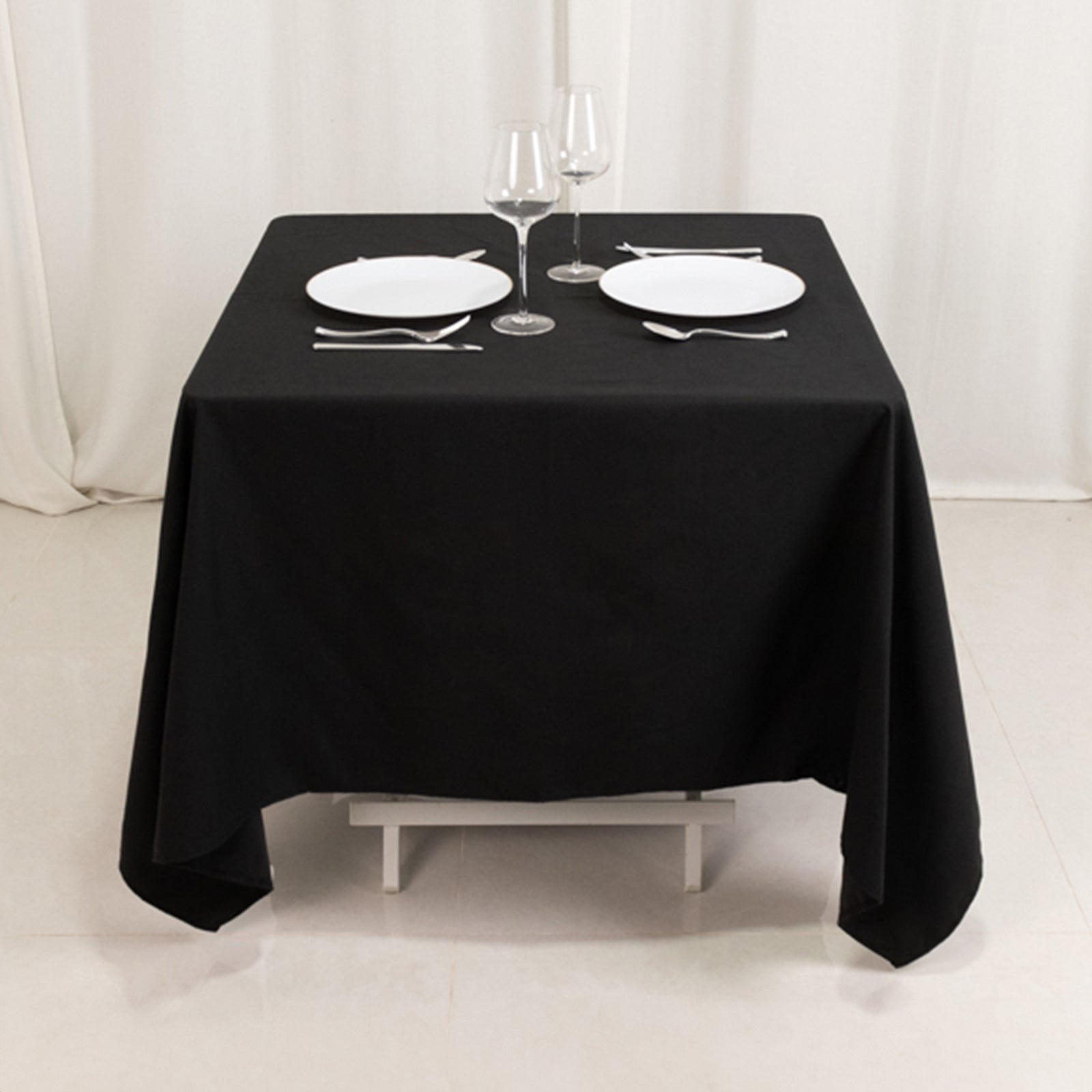 Black 70x70 Square Wrinkle-Resistant Cotton Blend Tablecloth for Events