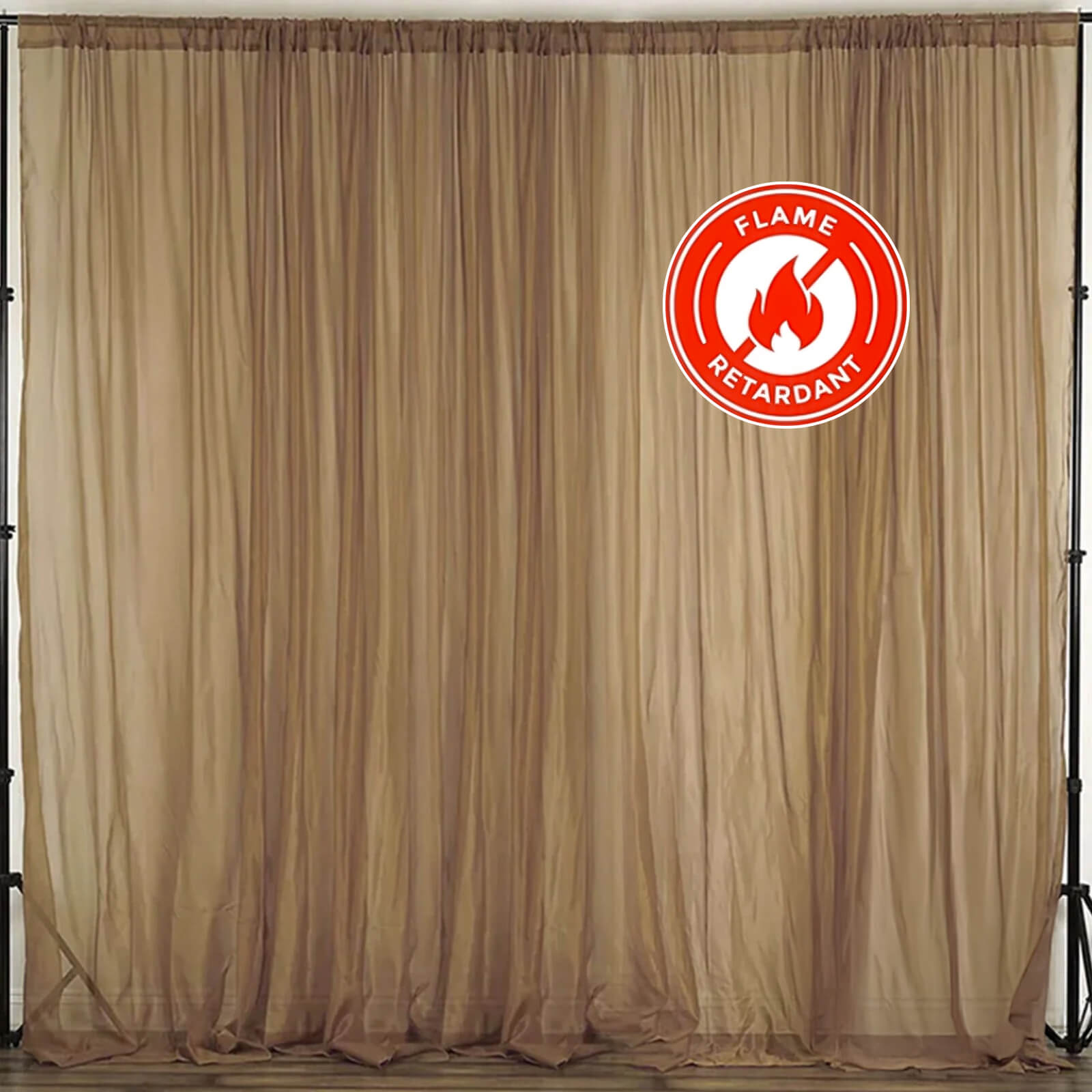 Hot Deal! 2-Pack Gold 10ftx10ft Flame-Resistant Chiffon Event Curtain Drapes with Rod Pockets