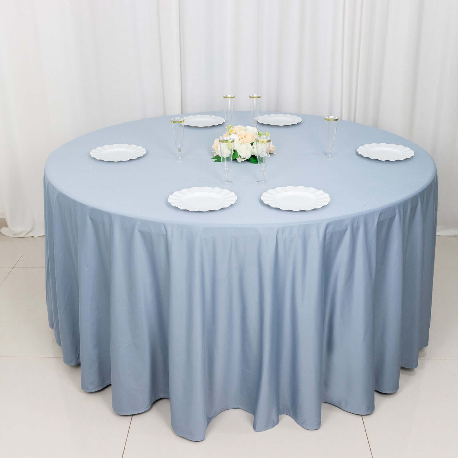 Exclusive Dusty Blue 120' Scuba Round Tablecloth - Wrinkle & Stain Free