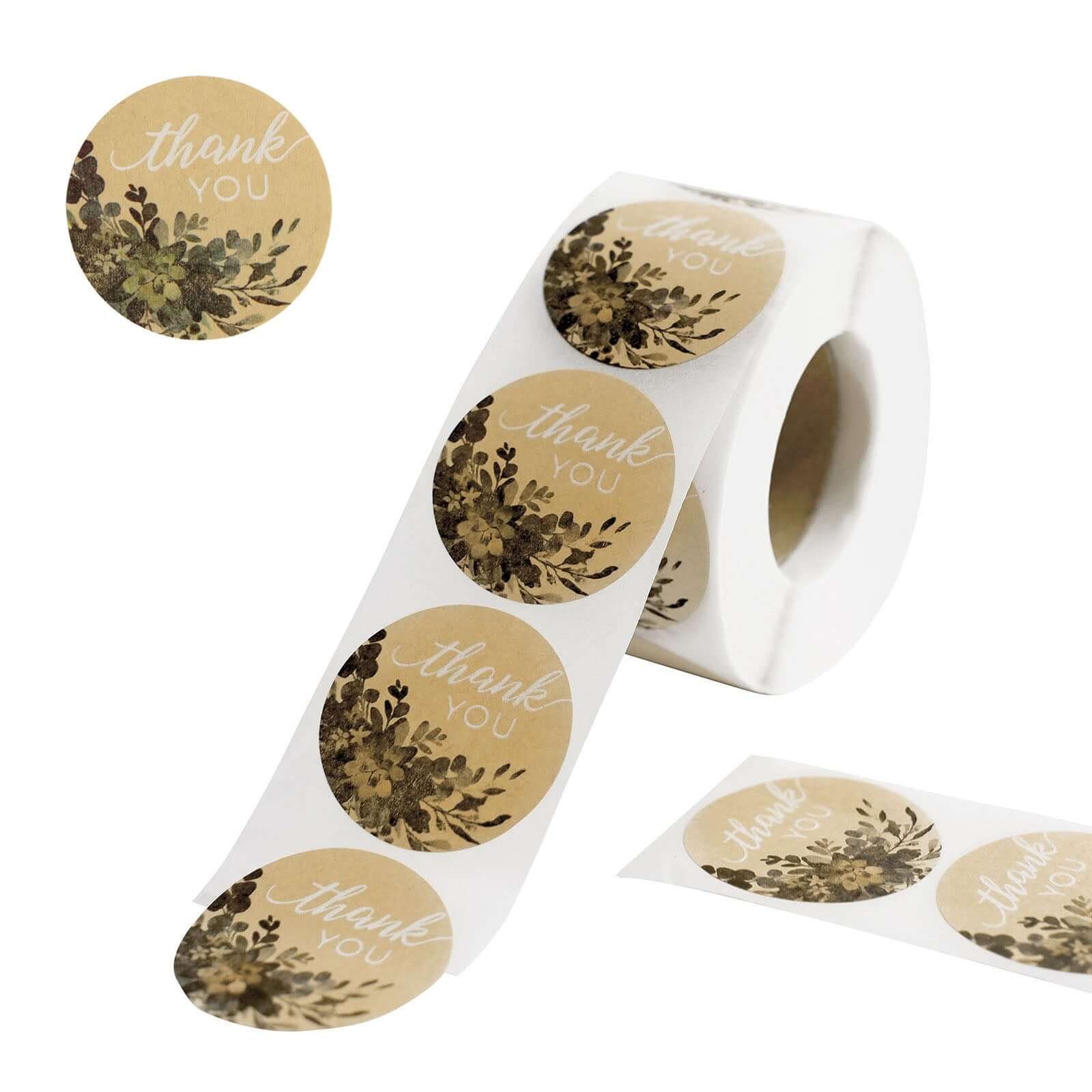 500Pcs 1.5" Round DIY Envelope Decor Stickers with 'Thank You' White Text and Natural Greenery