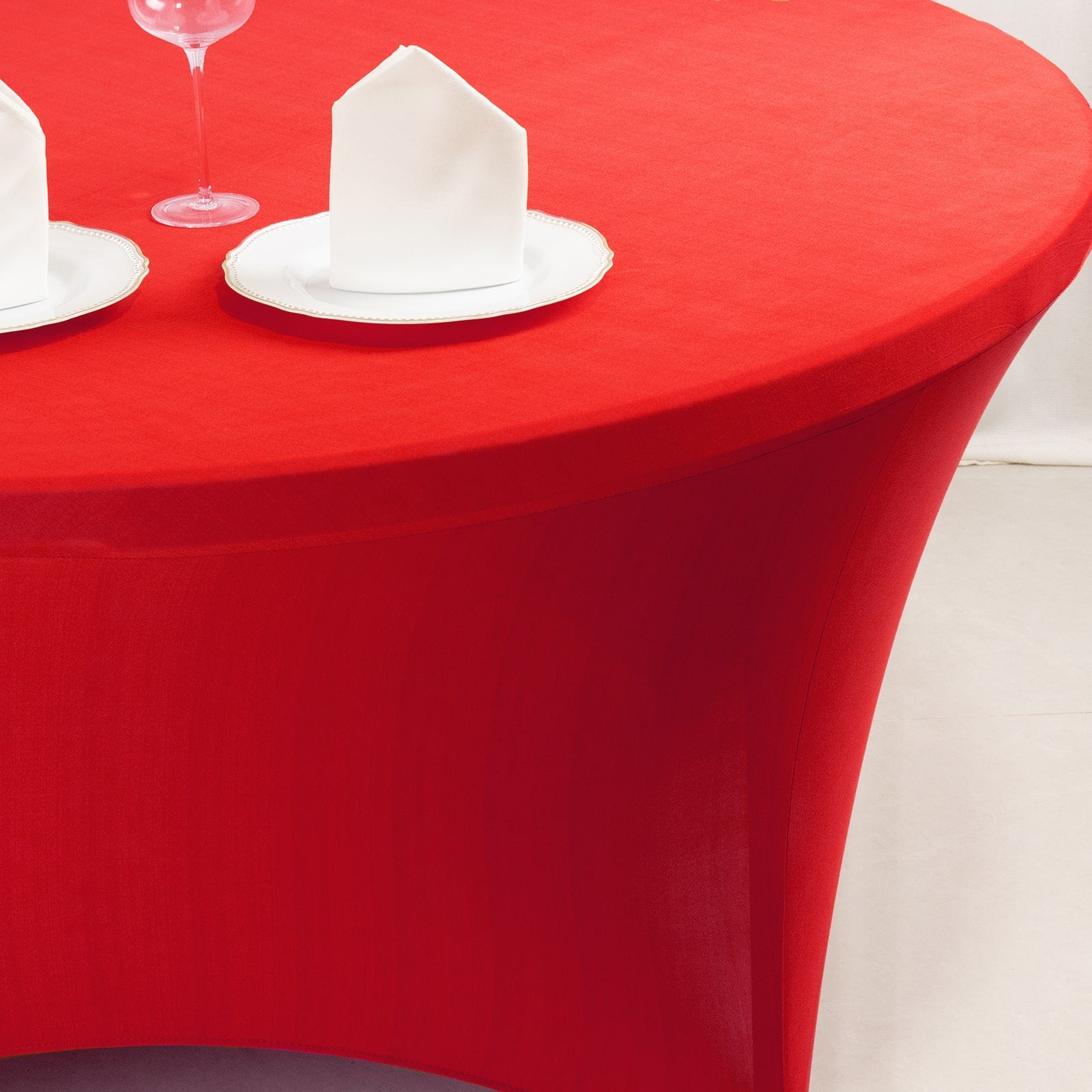 Red 5ft Stretch Spandex Round Tablecloth - Durable & Form-Fitting