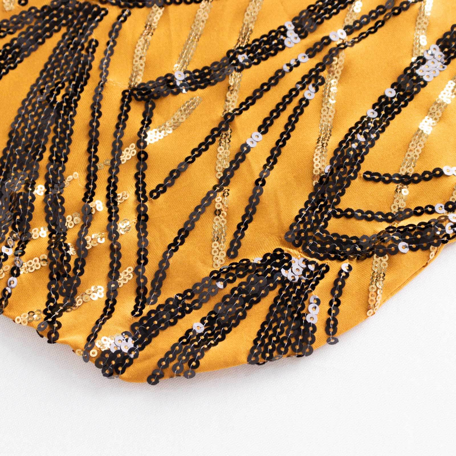 Hot! Gold/Black Glittering Spandex Chair Cover with Wave Embroidered Sequins for Banquets