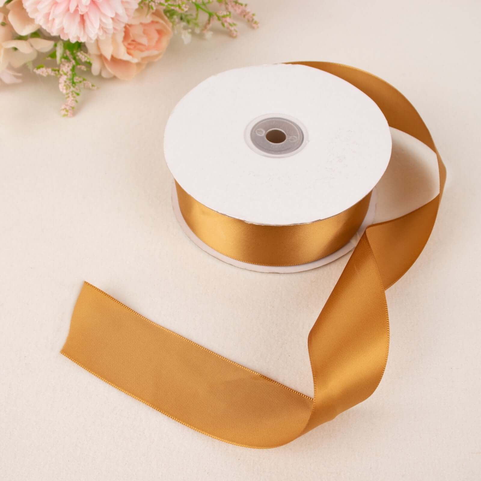 50-Yard 1.5-Inch Gold Single-Sided Decorative Polyester Satin Ribbon