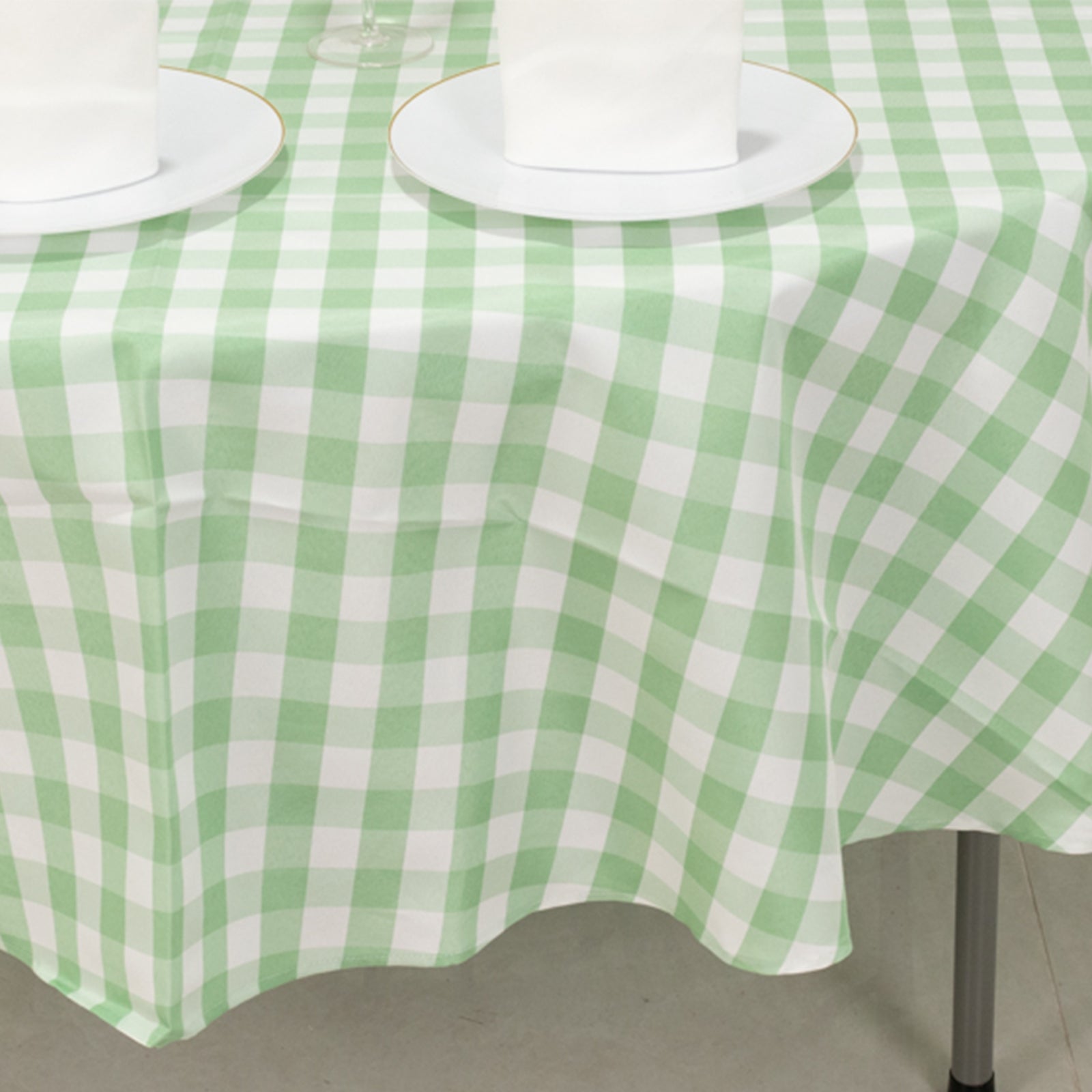 Hot! Polyester 90" Round Checkered Buffalo Plaid Tablecloth in White/Sage Green