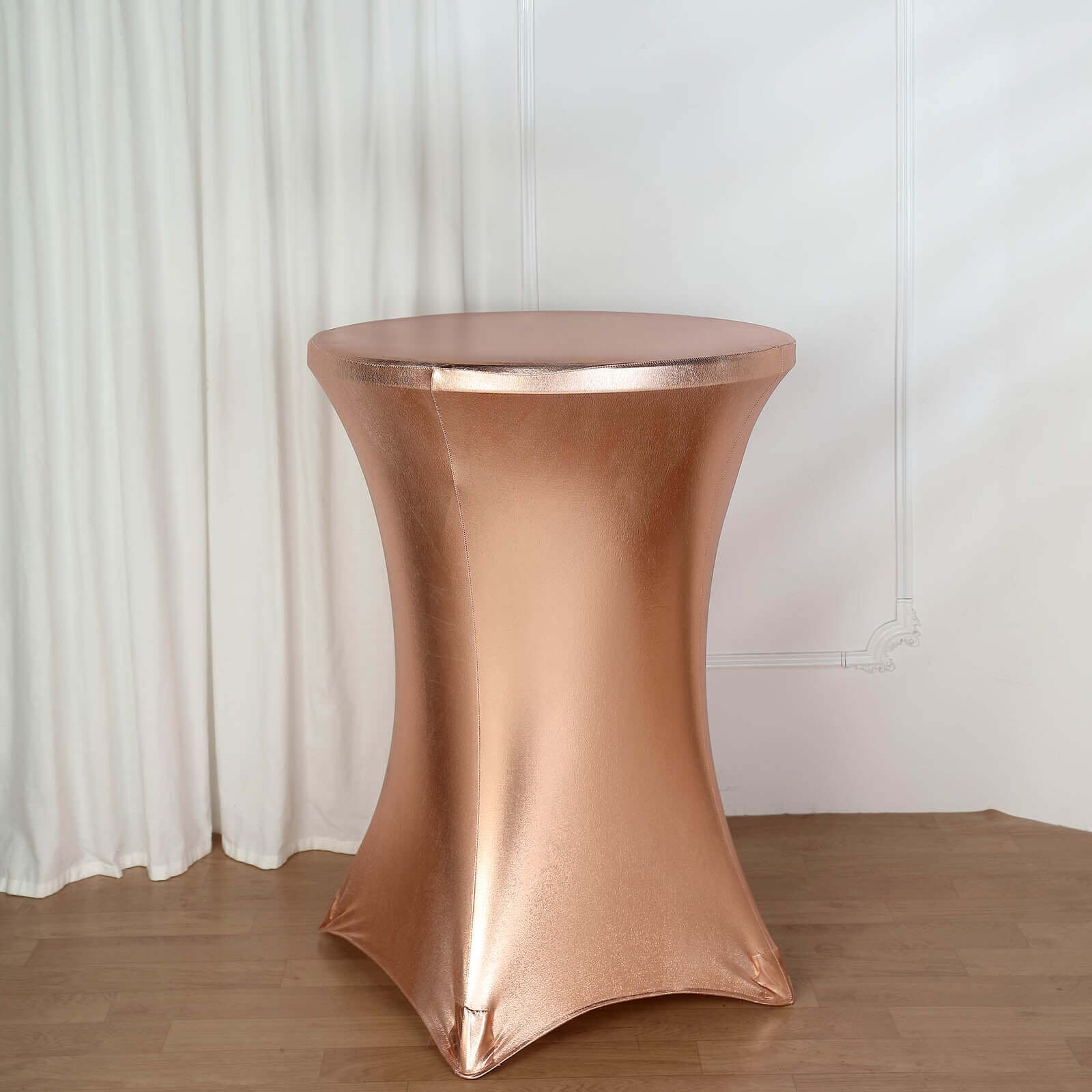 Exclusive Blush Metallic Spandex Stretch Cocktail Table Cover - 30" - 32" Diameter, Water-Resistant