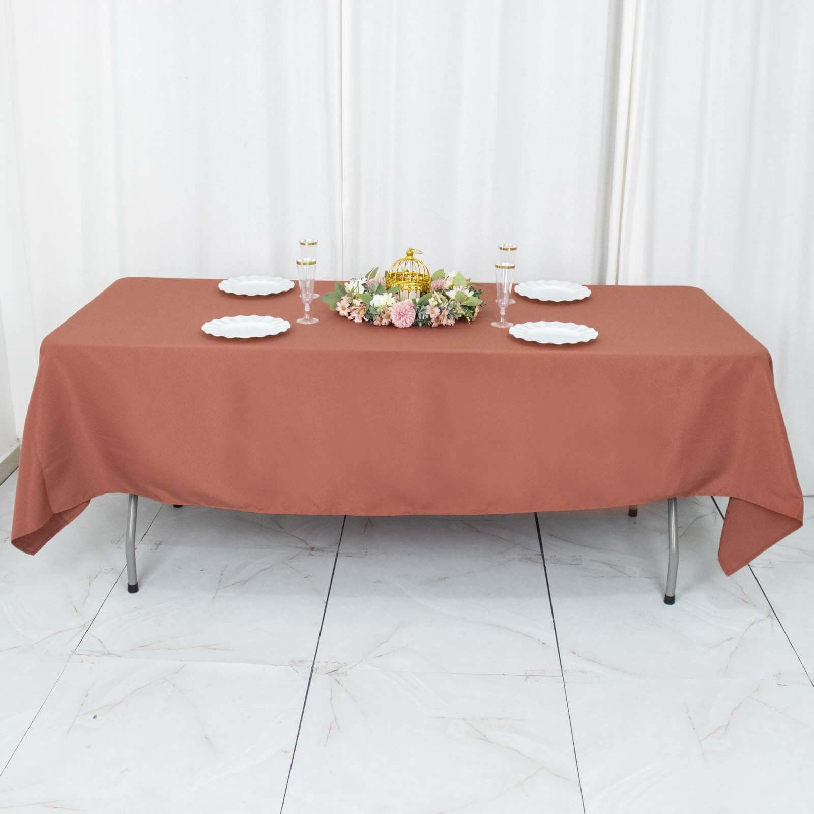 Hot Sale! Durable 220GSM Wrinkle-Resistant 60x102 Rectangle Premium Polyester Tablecloth in Terracotta (Rust)