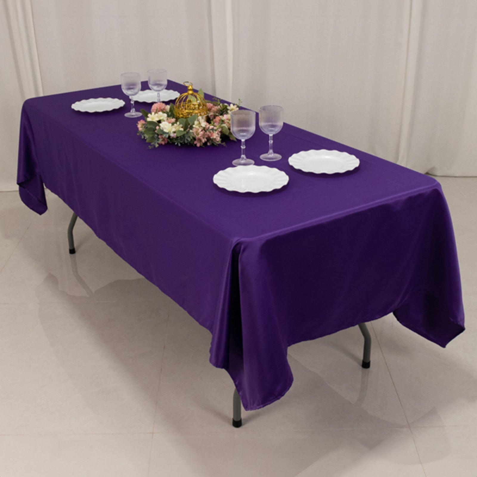 Purple Lamour Satin 60x102 Rectangle Tablecloth - Durable & Silky Soft, Ideal for Events