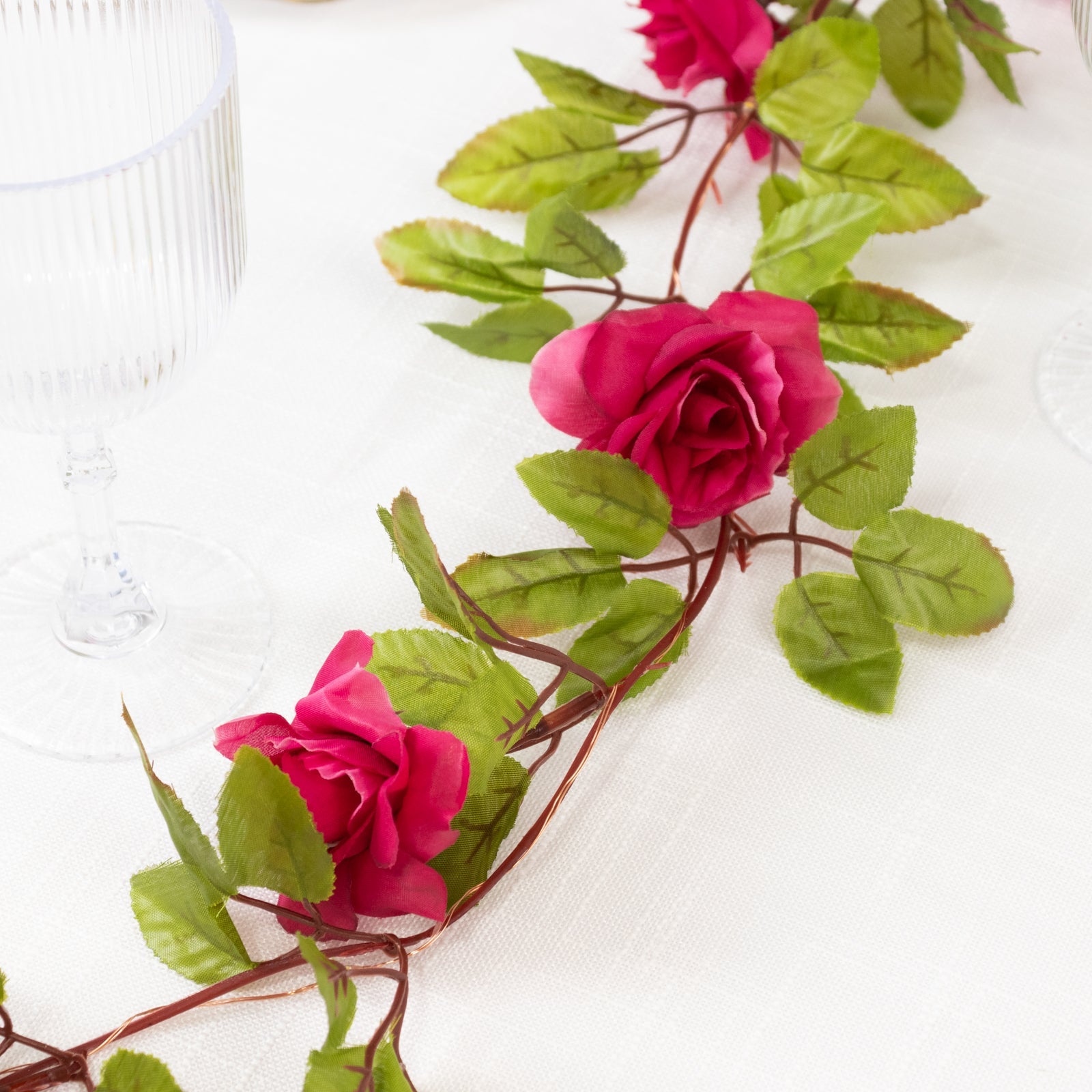 Hot Sale! 7-Foot LED Red Silk Rose Flower Garland with 20 Warm White Battery-Operated Lights