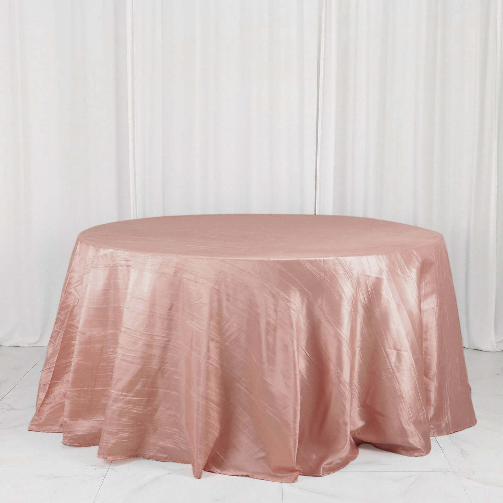 Hot Sale! Seamless Accordion Crinkle Dusty Rose Taffeta 132 Round Tablecloth for Events