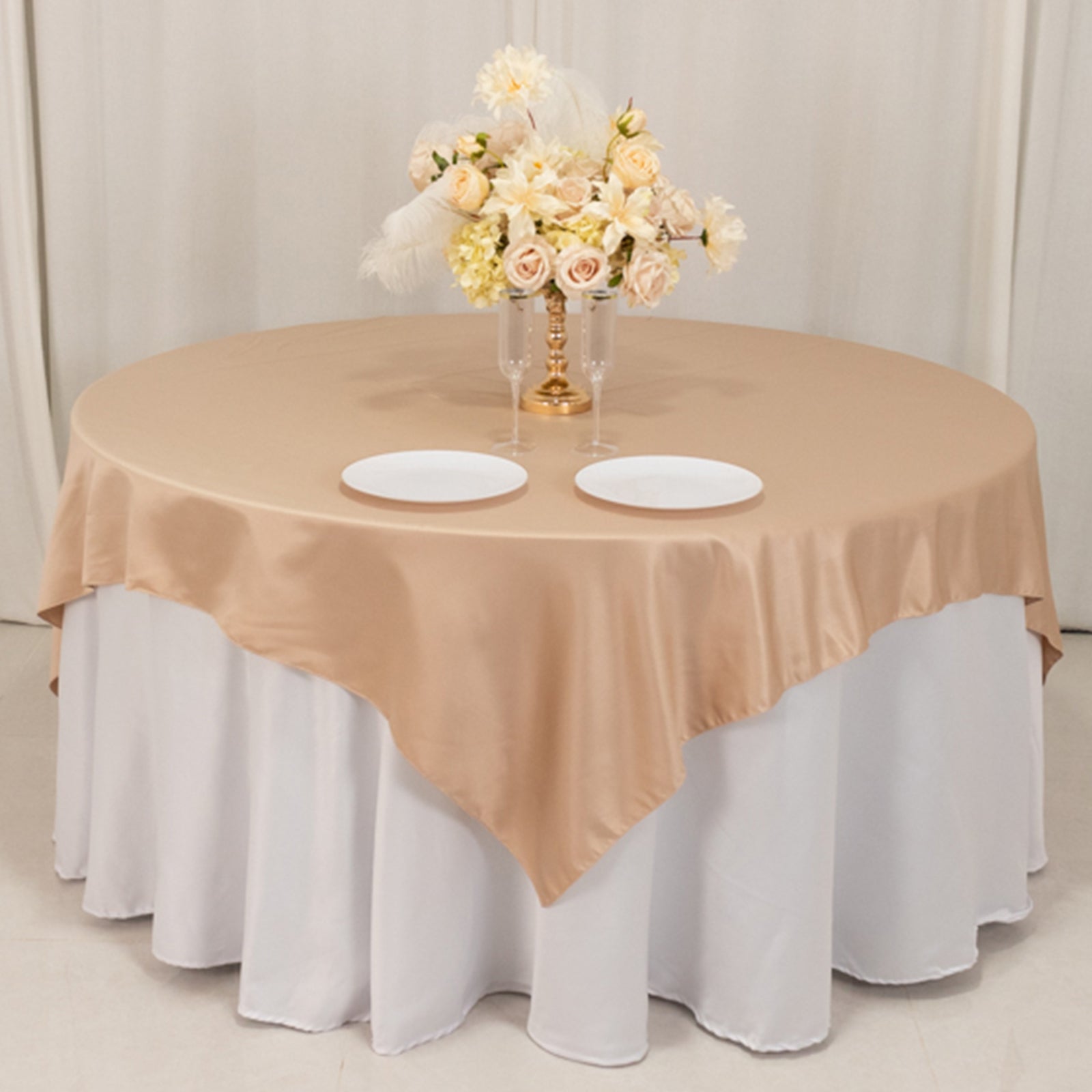 Nude Lamour Satin 72x72 Square Table Overlay with Smooth Finish