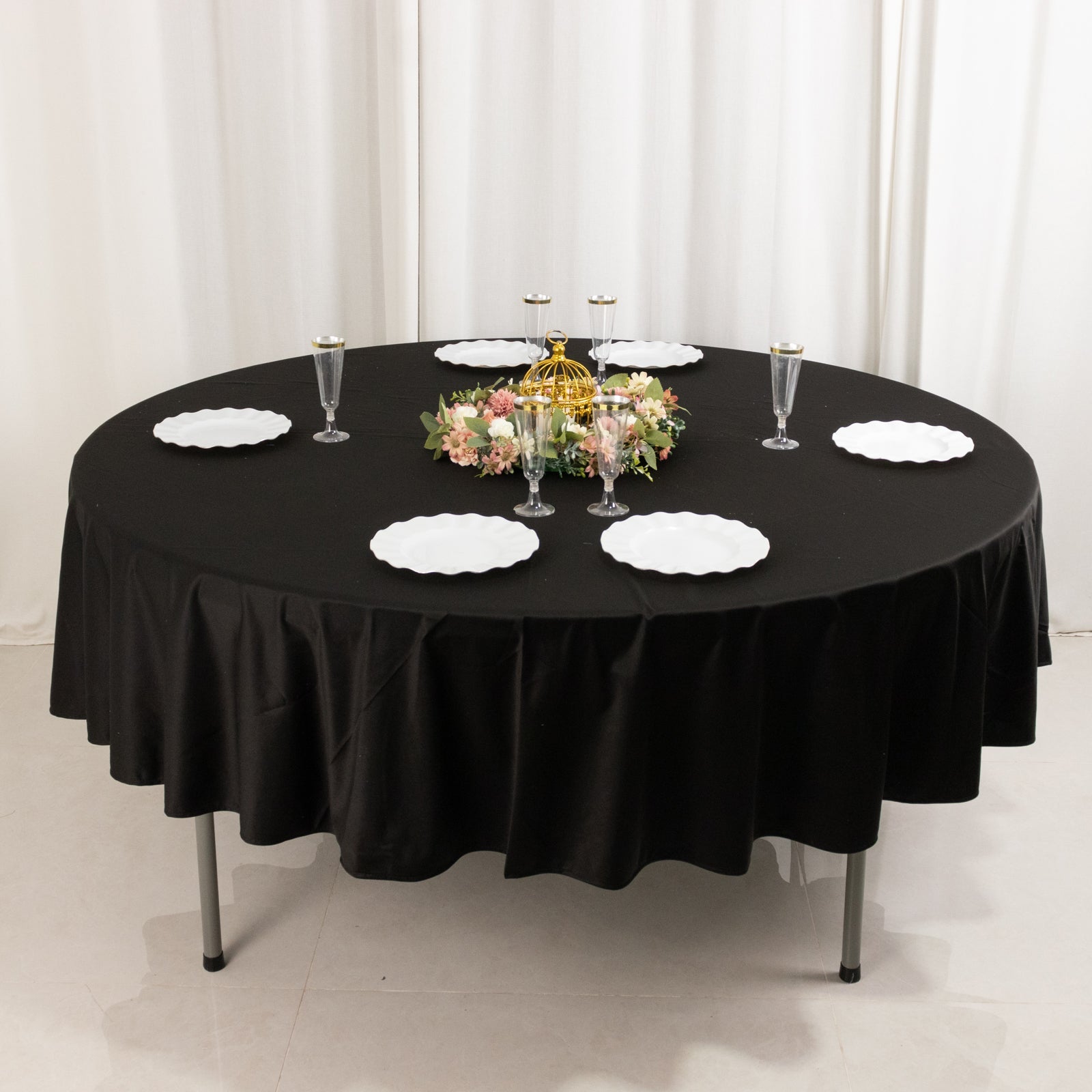 Exclusive Black 90' Round Scuba Tablecloth - Wrinkle & Stain Free for Weddings and Banquets
