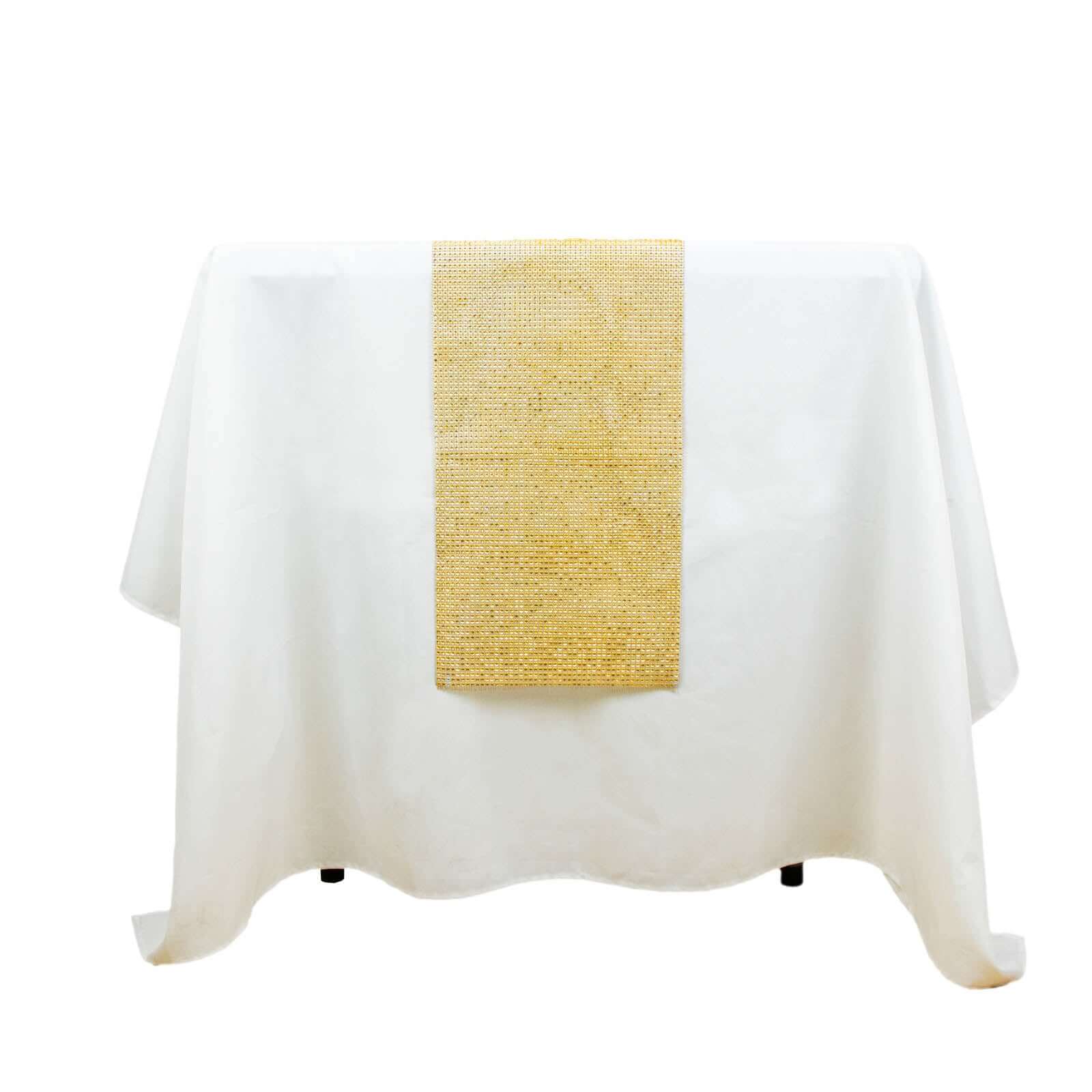 Hot Sale! 10x108 Gold Plastic Table Runner with Luxurious Diamond Mesh Shine