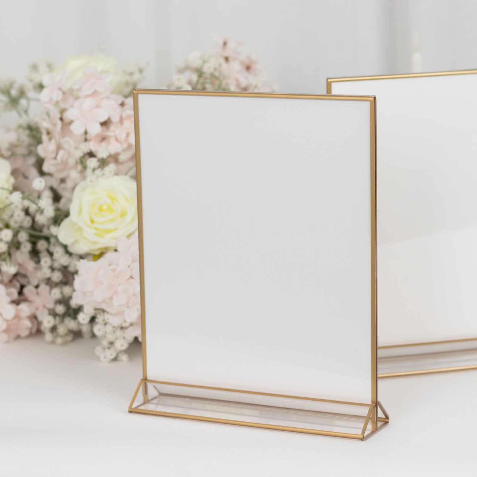 6-Pack Gold Acrylic Rectangular Sign Holders: Double-Sided Clear Display with White Cardboard, Ideal for Banquets 9x11