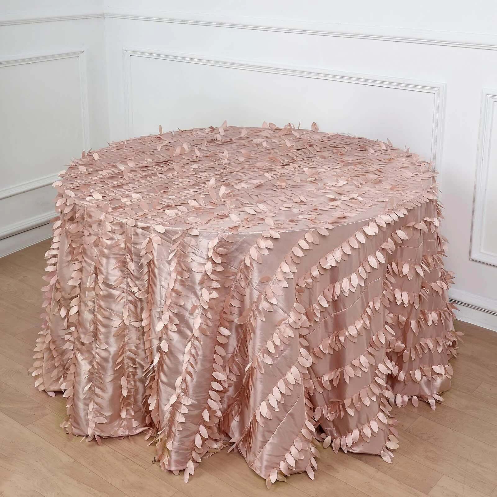Dusty Rose Taffeta 120-Inch Round Tablecloth with 3D Leaf Petal Design