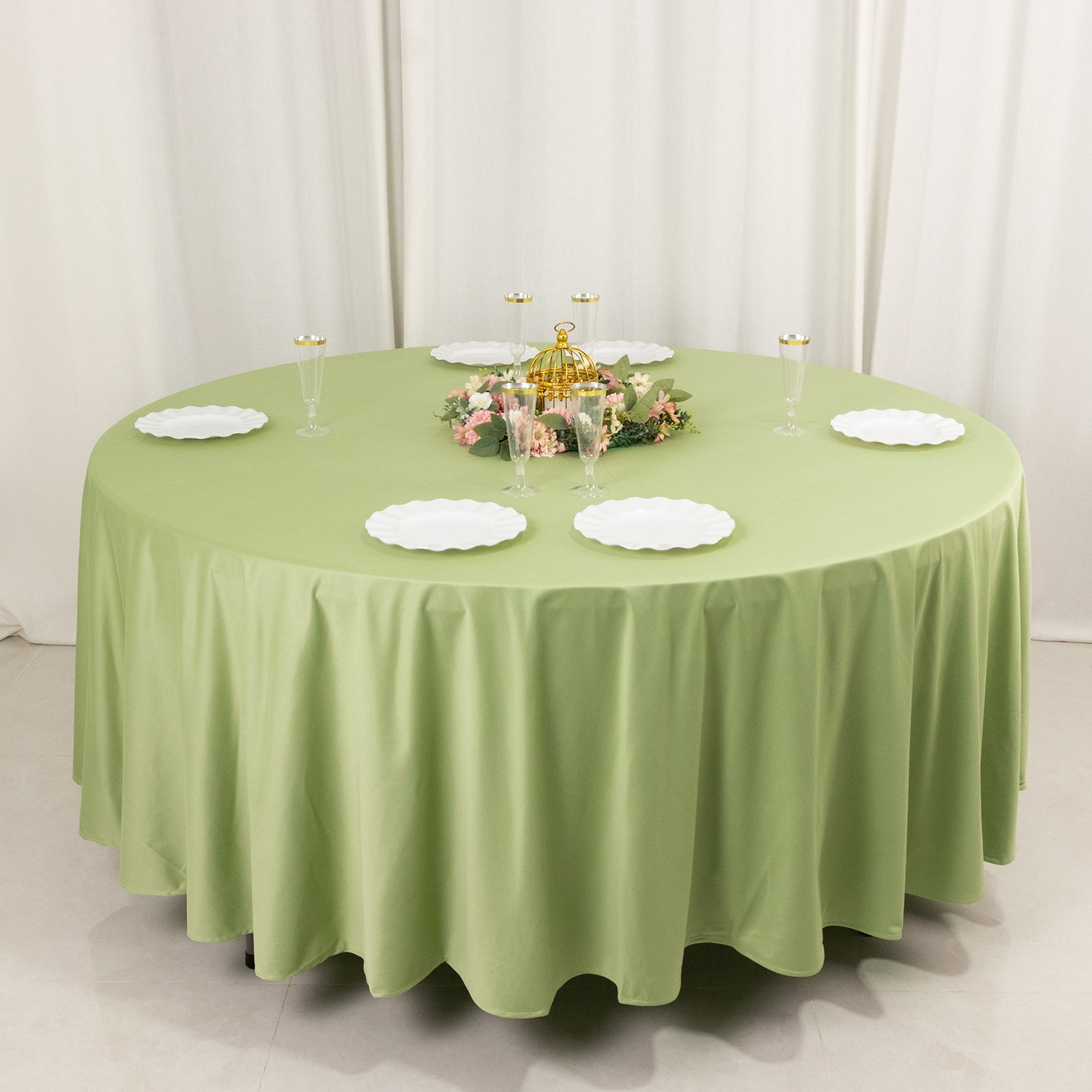 Hot Sale! Premium Sage Green 108" Round Scuba Tablecloth - Wrinkle & Stain Free