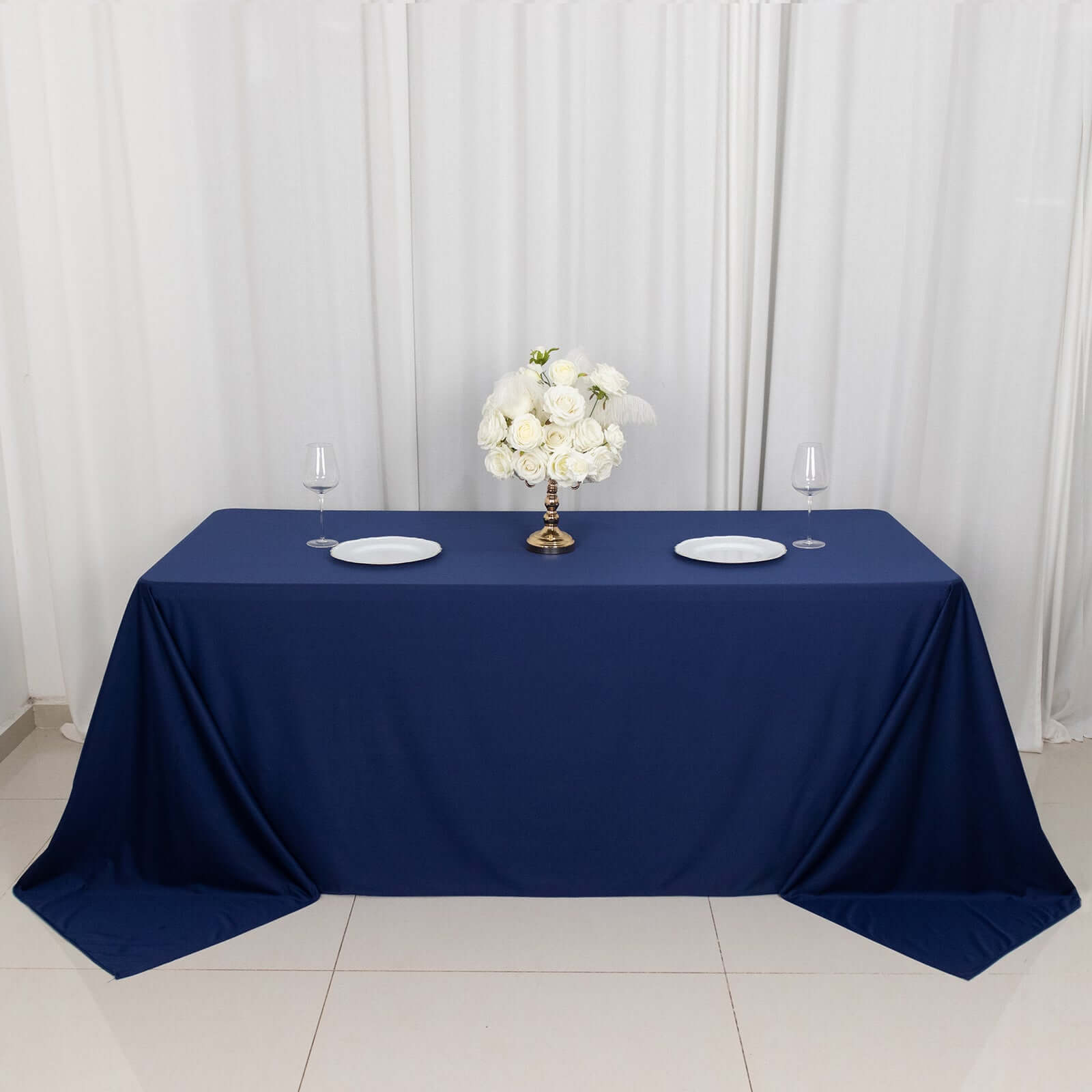 Navy Blue Premium Scuba Wrinkle-Free & Stain-Resistant 90x132 Rectangular Tablecloth