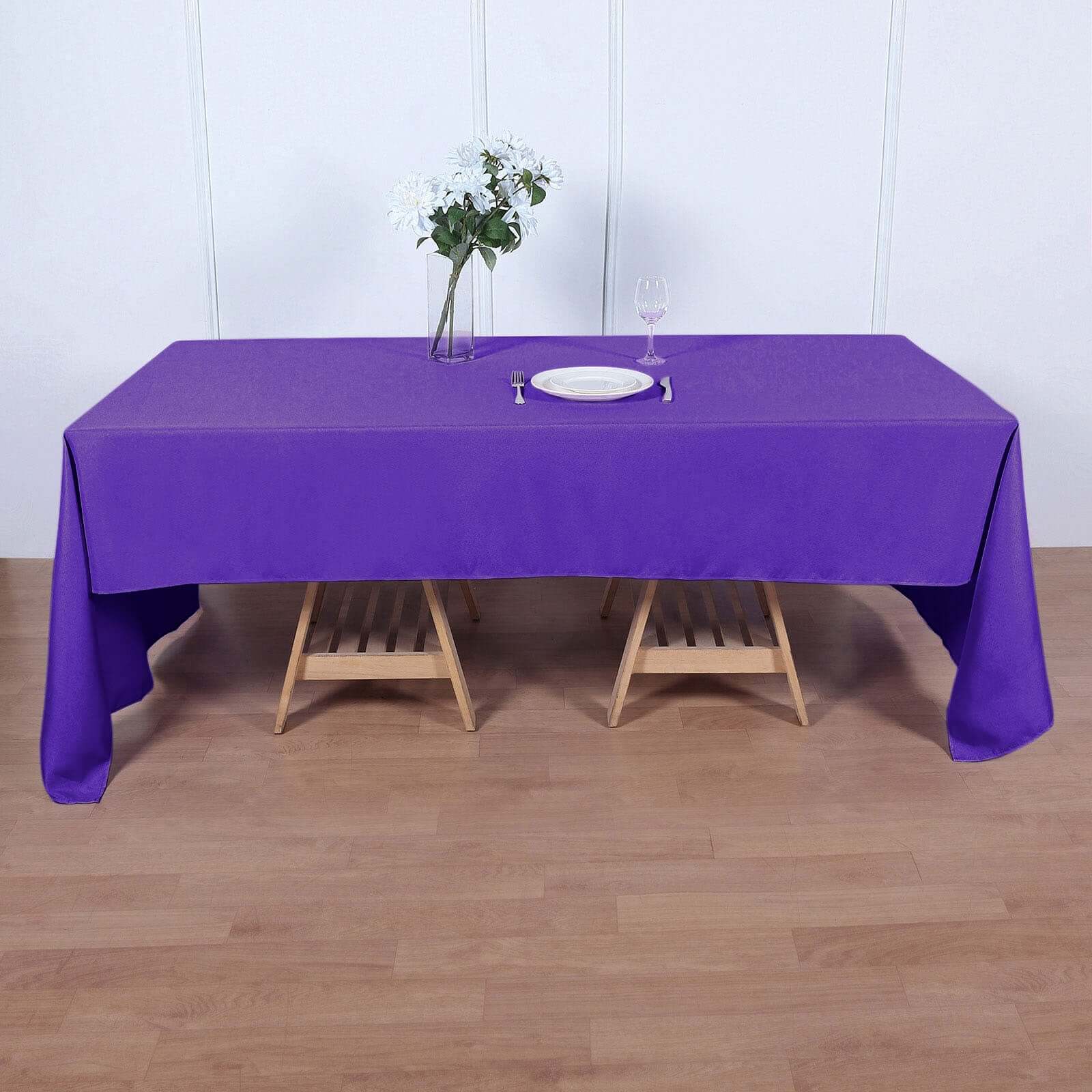 Wrinkle-Resistant Purple Polyester Rectangle Tablecloth 60x126 - Great for Events!