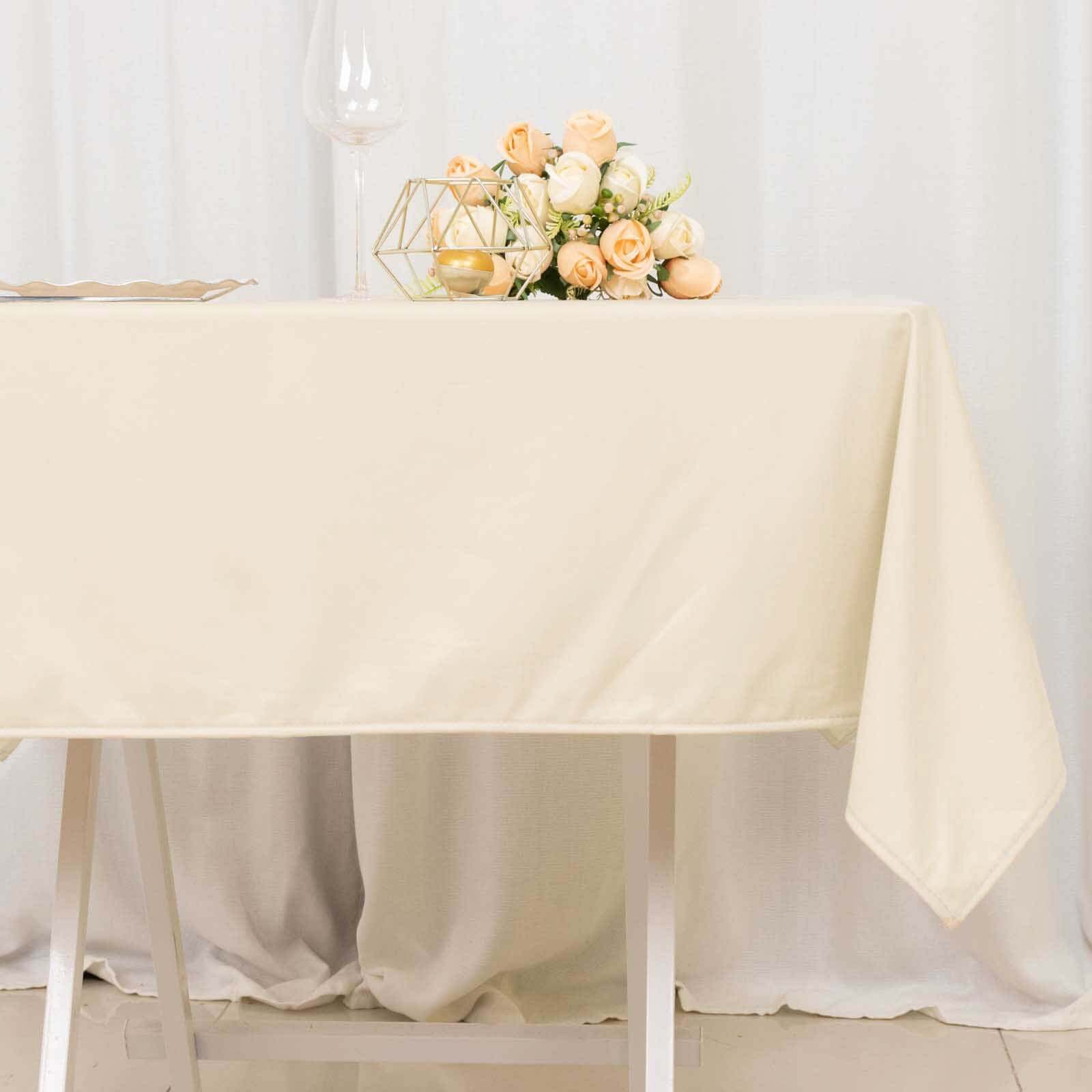 Premium Beige 54x54 Square Scuba Table Overlay - Wrinkle-Free & Stain-Resistant Table Cover